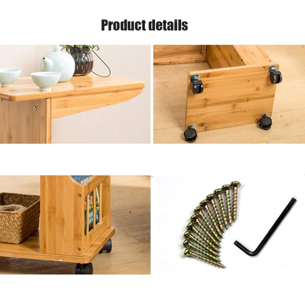 360° Rotating Sofa Side Table with 2 Storage Shelves & 4 Wheels - Modern Coffee Table for Living Room, Bedroom, Office - Perfect for Holding Drinks, Books, Laptop & Decor