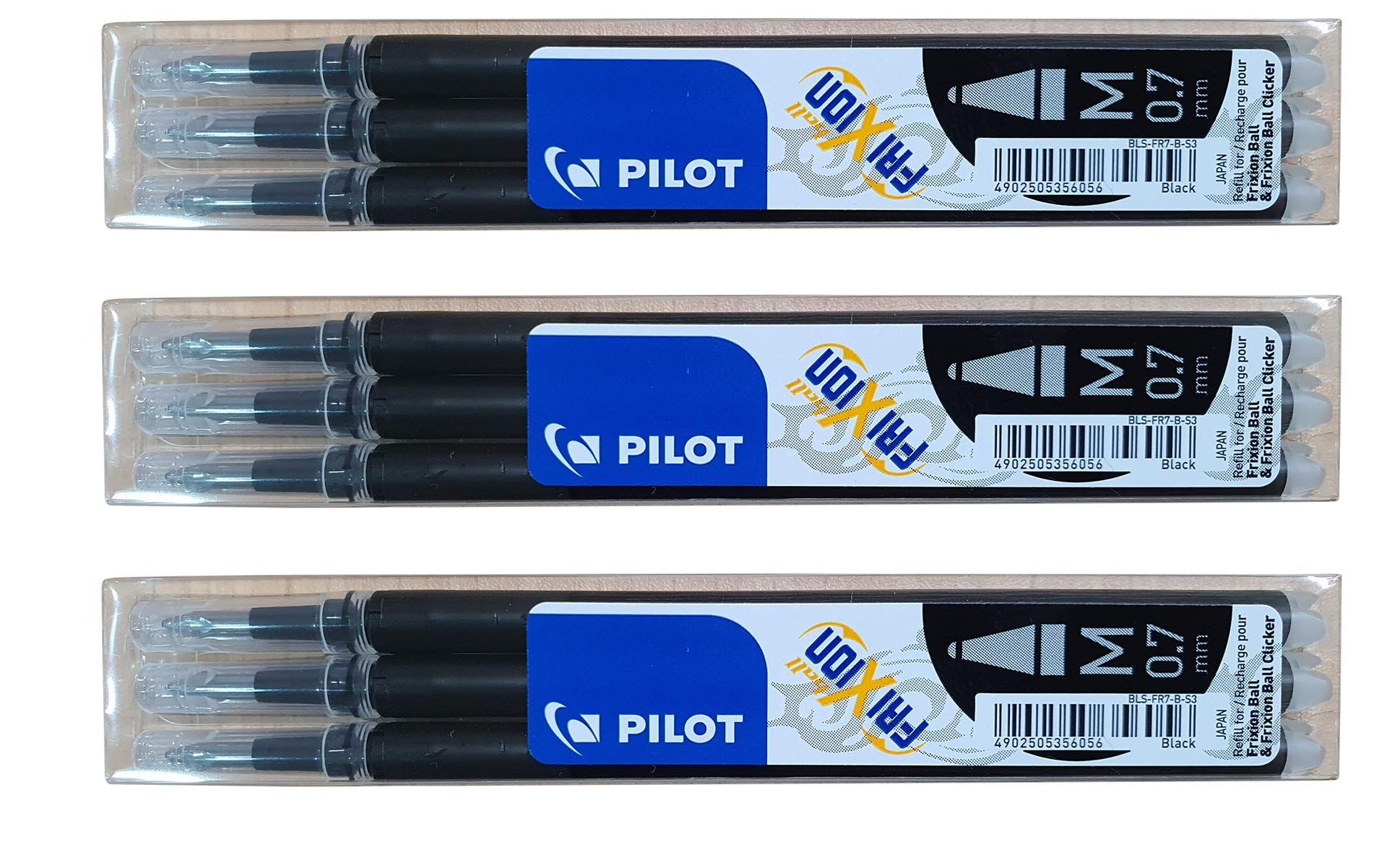 Pilot Frixion Erasable Pen Refills - 9 Pack Black Gel Ink Fine Point 0.7mm - Perfect for Note Taking, Planning & School Work