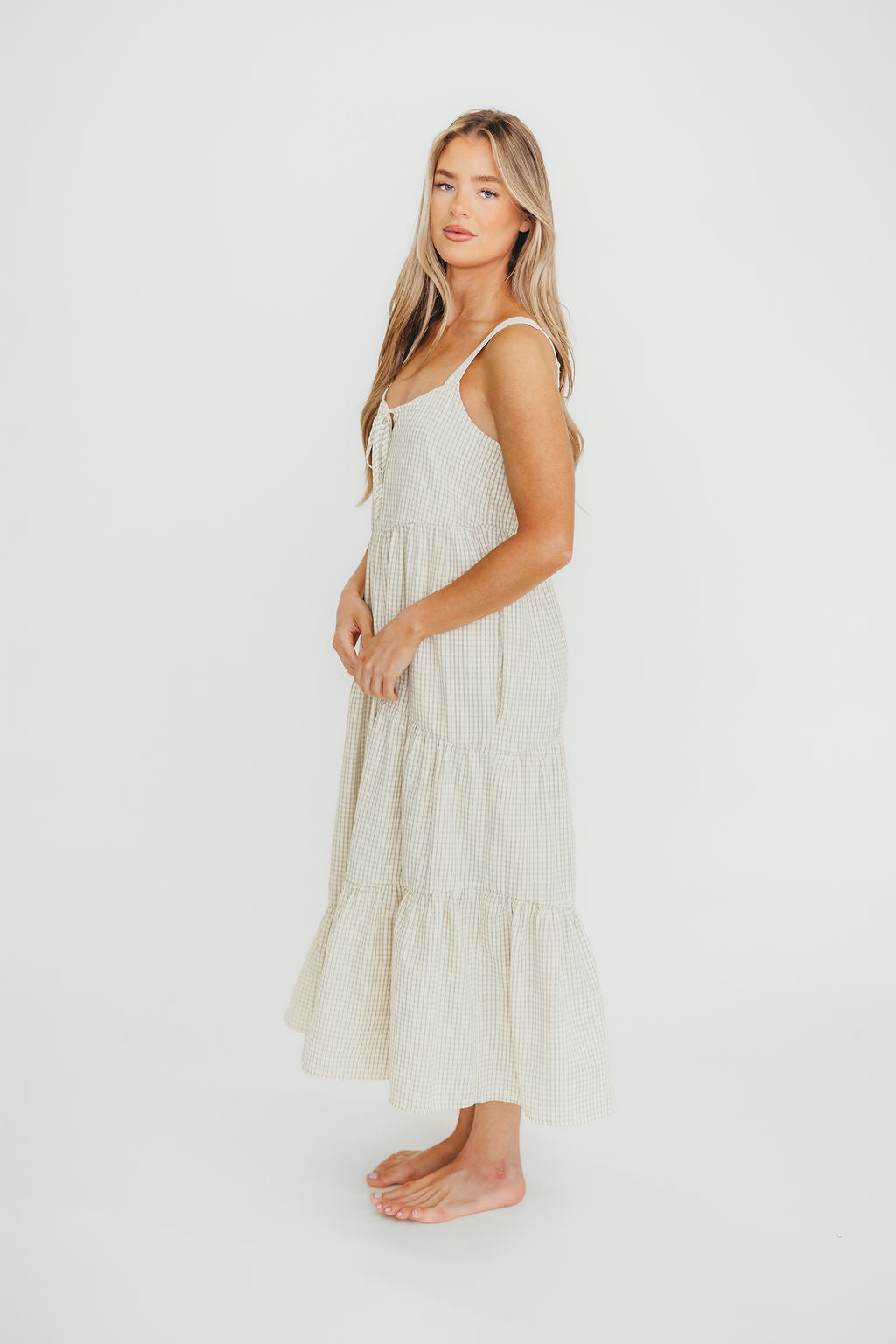 Chesney Midi Dress in Taupe & Cream - Elegant Casual & Office Wear for Women | Perfect for Work, Date Night & Special Occasions