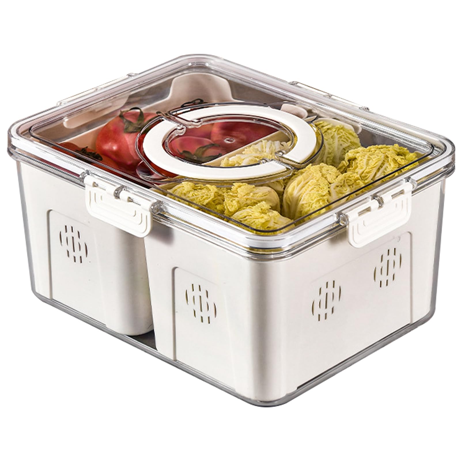2-Pack Clear Stackable Refrigerator Organizer Containers with Lids - 2 Compartment Fridge Storage Bins for Fruits, Vegetables & Meal Prep - Space Saving Kitchen Organization Solution