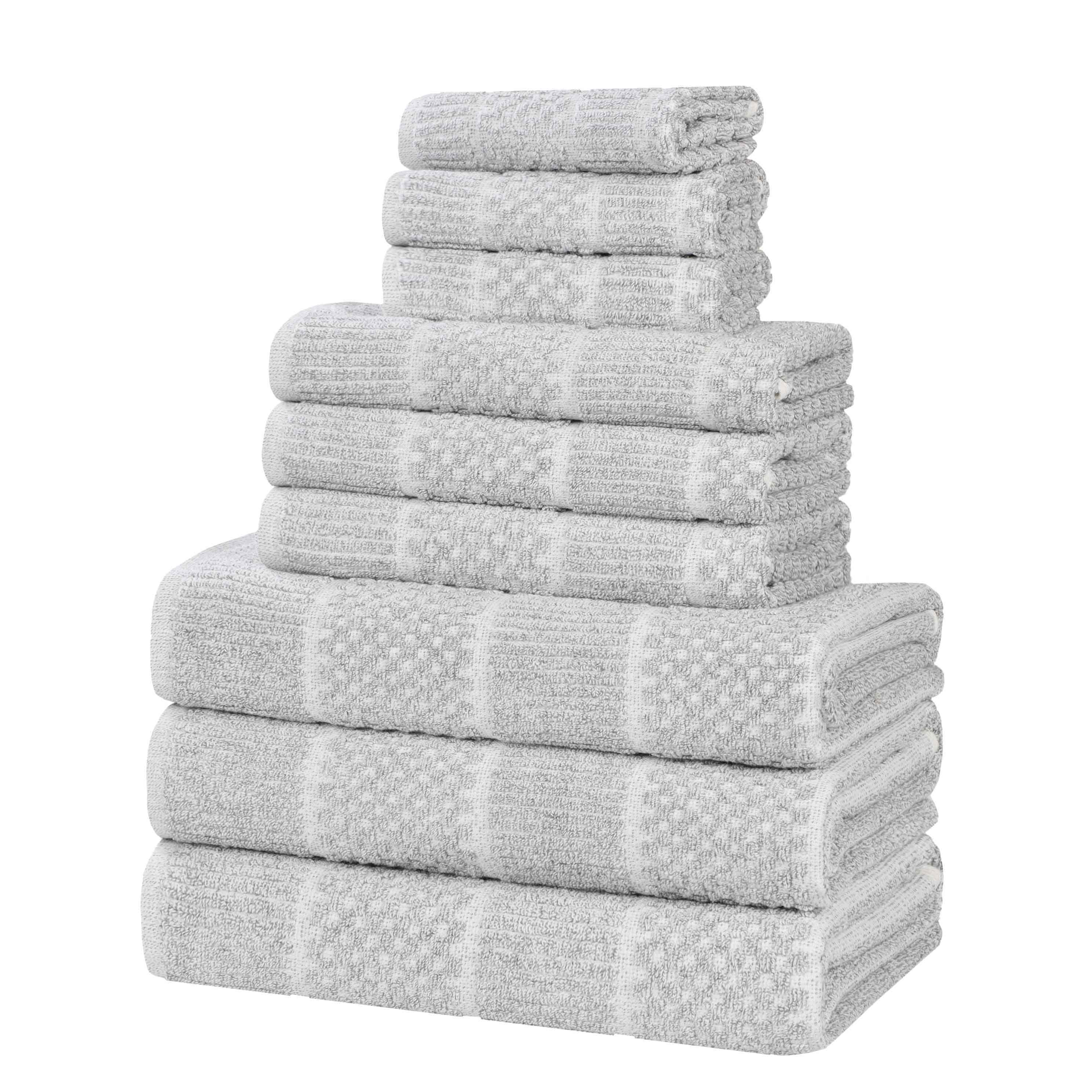 Premium 9-Piece Cotton Blend Towel Set - Medium Weight, Checkered & Ribbed Design for Bath, Spa & Guest Use - Soft & Absorbent Luxury Towels