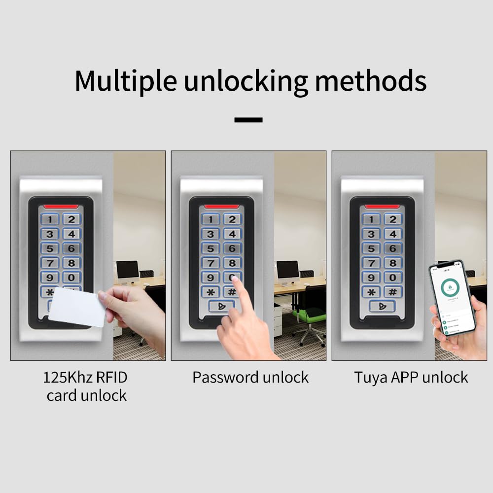 WiFi Mobile App Remote Control Keypad - IP68 Waterproof Metal RFID Door Access System with 2000 User Capacity, Wiegand 26-bit & Proximity Card Support | Perfect for Home Security, Office Entry, and Smart Building Access Control