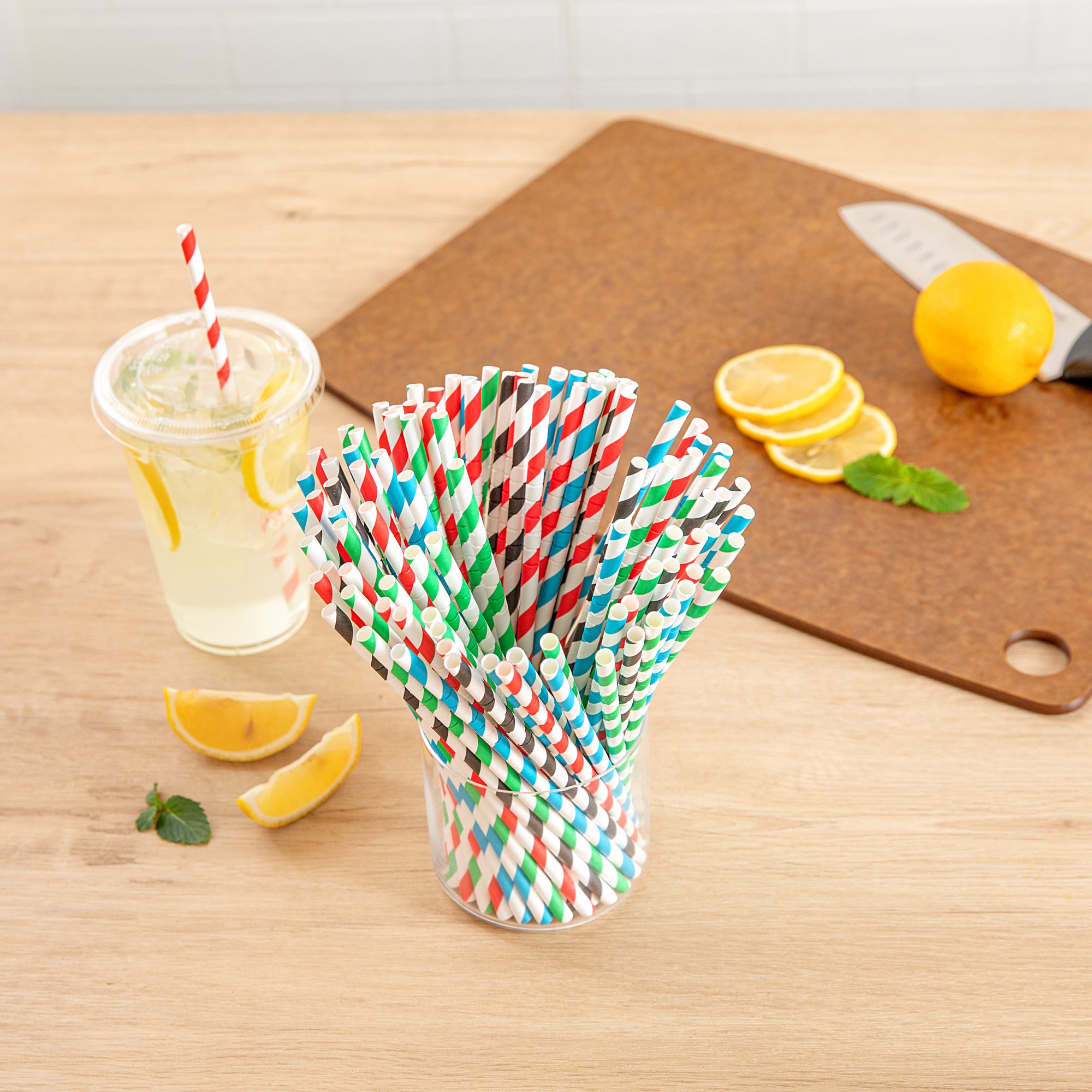 Basic Nature Assorted Paper Bendable Straws - Biodegradable, 6mm x 7 3/4
