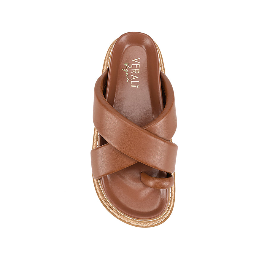 Thelma Flatform Slides for Women - Cognac Brown Leather Comfortable Sandals | Perfect for Summer, Beach, Pool, and Casual Outfits