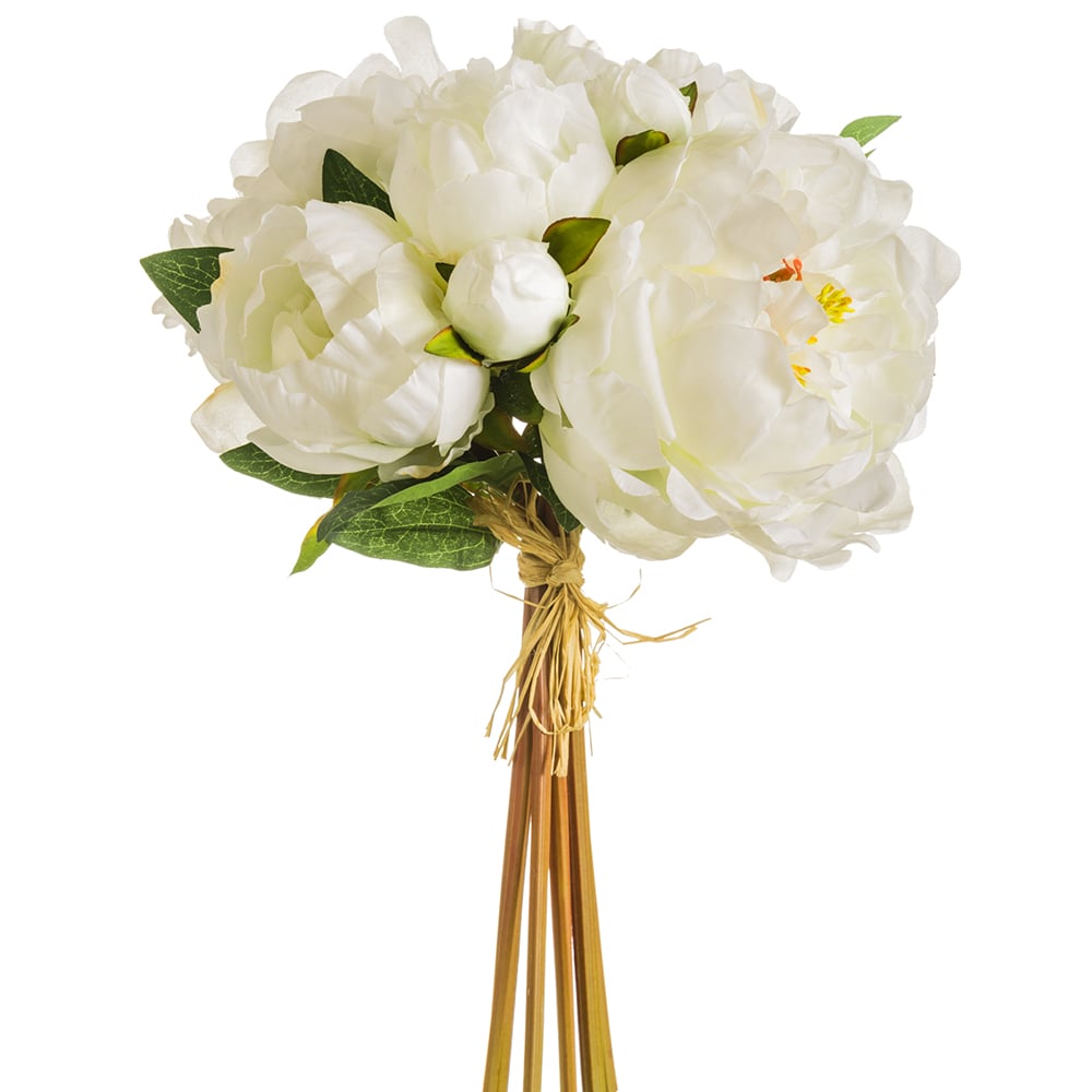 14-Piece Handwrapped Peony Silk Flower Bouquet in Cream - Pack of 6 | Artificial Wedding Centerpiece, Home Decor, Bridal Shower & Table Arrangement