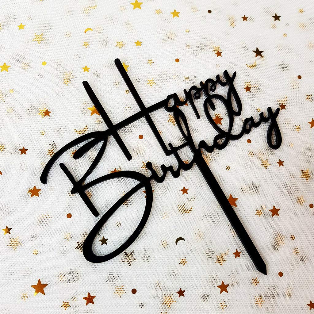 Happy Birthday Cake Topper - Black Acrylic Party Decor for Birthday Cakes, Cupcakes & Desserts | Perfect for Birthday Parties, Baby Showers & Celebrations