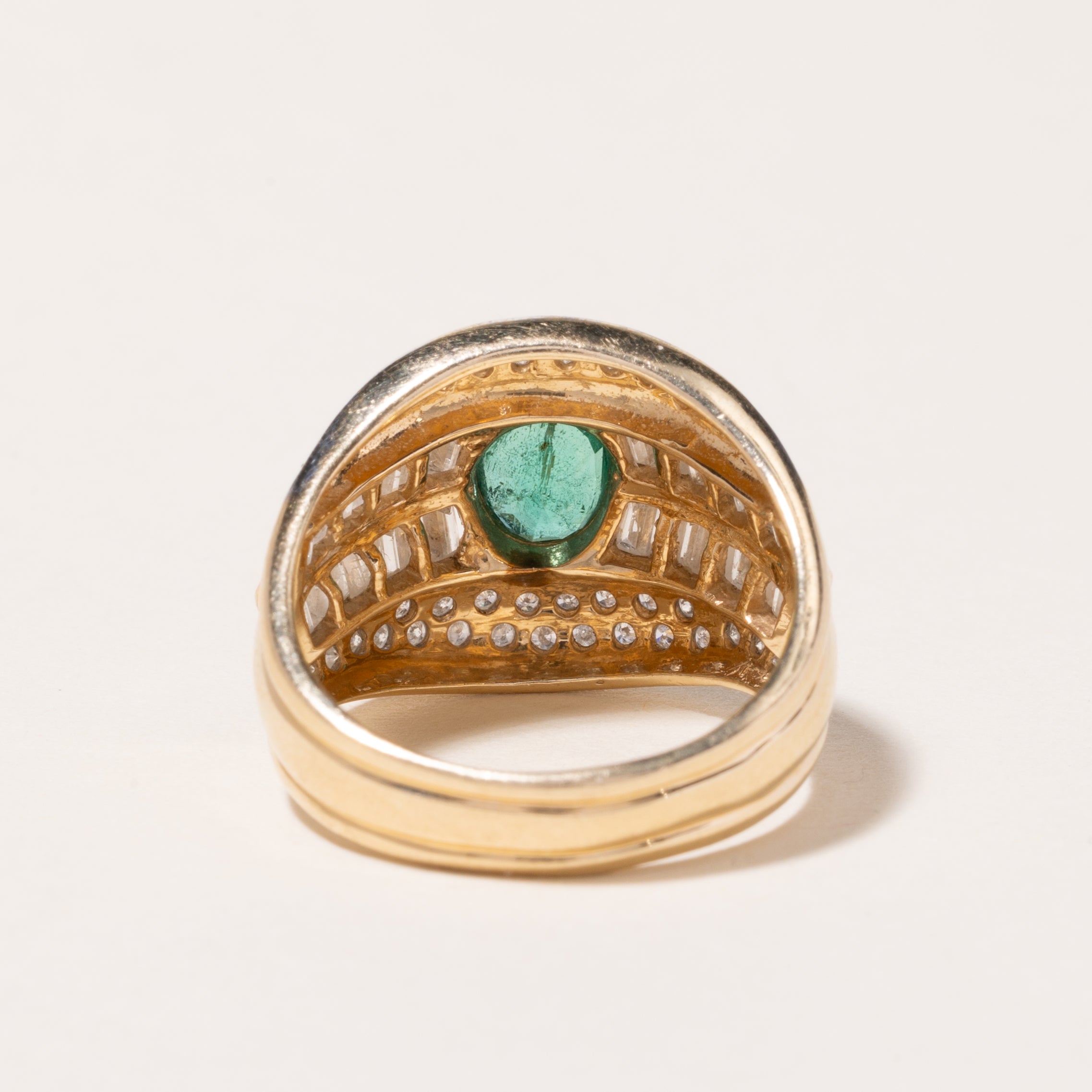 14K Yellow Gold Emerald and Diamond Cocktail Ring - 0.64ct Emerald & 1.07ctw Diamonds - Size 7.75 - Elegant Statement Jewelry for Parties, Weddings & Special Occasions