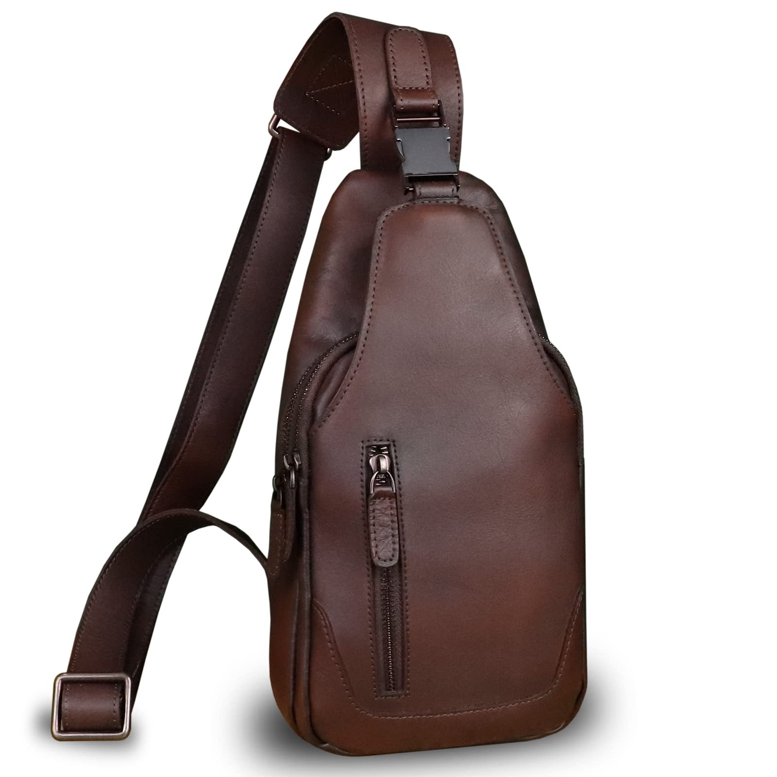 LRTO Genuine Leather Crossbody Sling Bag - Handmade Vintage Shoulder Purse for Hiking, Motorcycle & Travel - Medium Size Chest Backpack (Coffee Brown) | Perfect for Outdoor Adventures, Daily Commute & Casual Wear