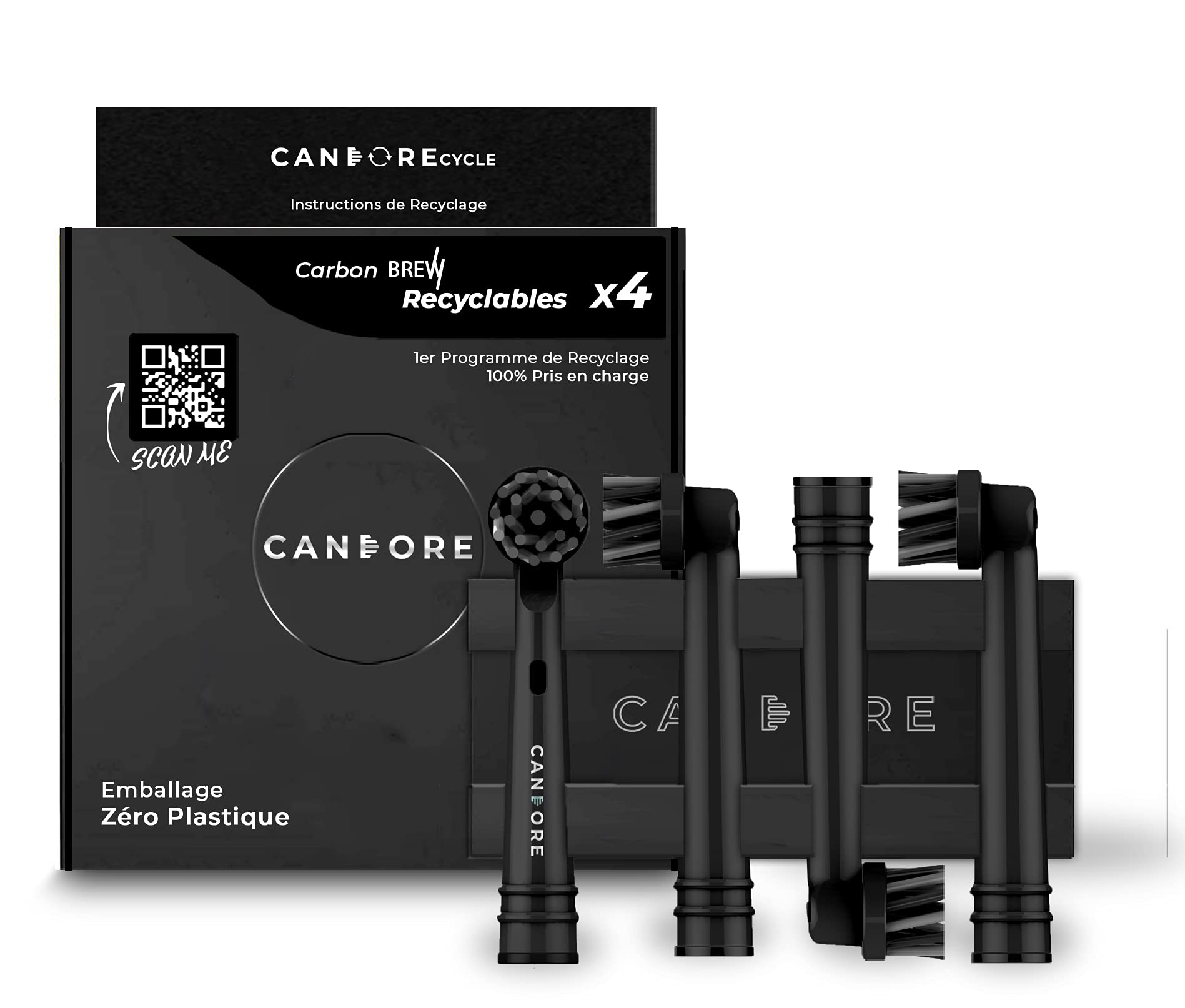 Candore - Charcoal Infused Cross-Action Brush Heads for Oral-B Electric Toothbrush | Eco-Friendly Plastic-Free Packaging | Black Intense Body | Ideal for Deep Cleaning & Whitening Teeth