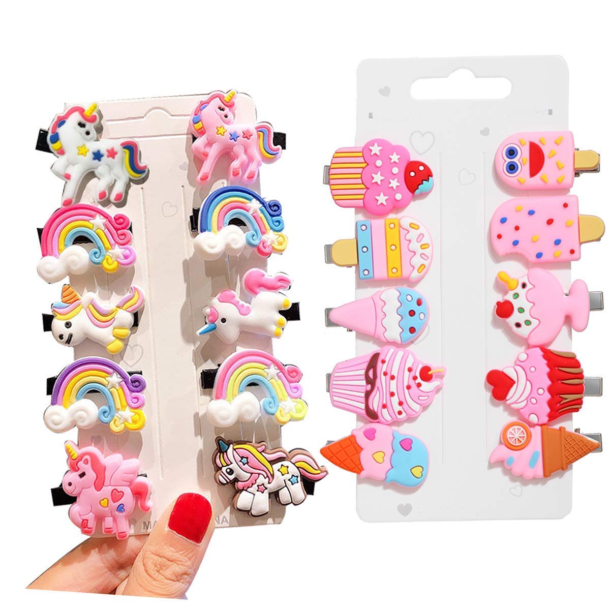 20pcs Rainbow Unicorn Ice Cream Hair Clips Set for Girls - Cute Toddler Hair Barrettes & Hair Accessories - Perfect for Birthday Parties, School, and Daily Styling