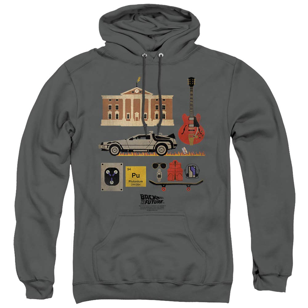 Back to The Future Men's Hooded Sweatshirt | Charcoal Grey Pullover | 80s Retro Movie Merch | Perfect for Cosplay & Casual Wear