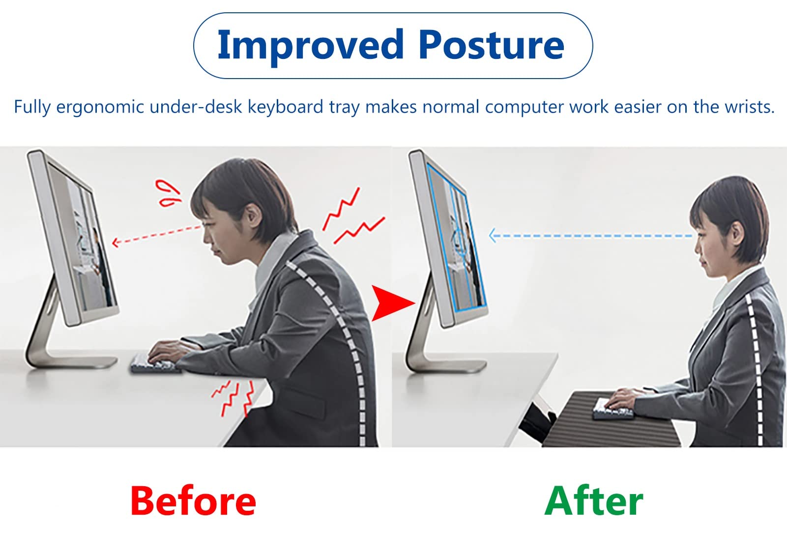 Ergonomic Under Desk Keyboard Tray - Adjustable Sliding Drawer with Wrist Rest for Gaming & Office Work, Black (20.5