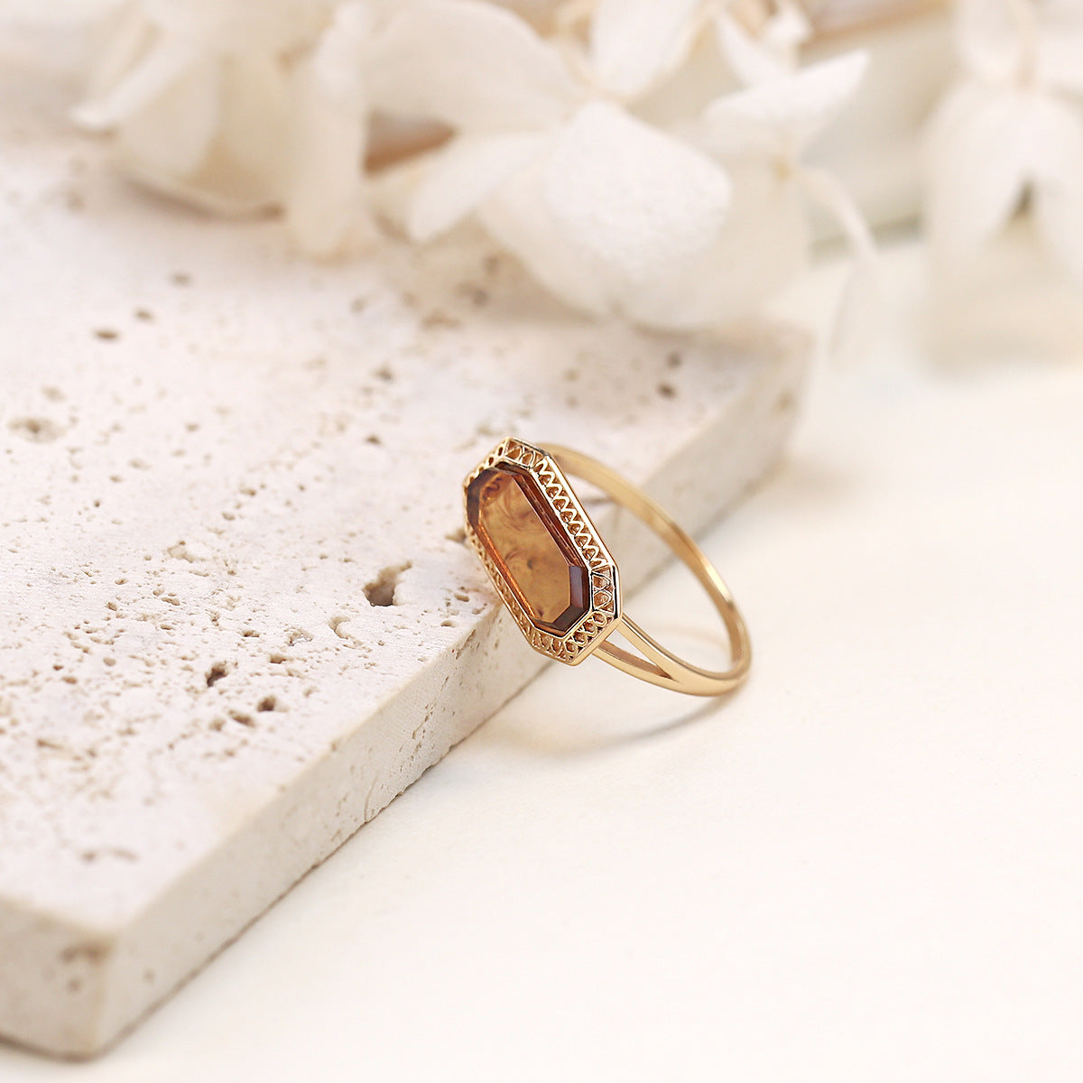 Vintage Baguette Lab-Created Baltic Amber Rings for Women | HJZB 230 | Elegant Jewelry for Everyday Wear, Special Occasions & Gift Giving