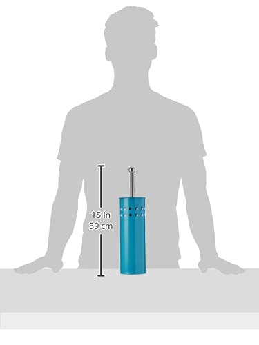 Modern Toilet Brush Holder Set - Free Standing Bathroom Organizer with Satin Stainless Steel & Turquoise Finish - 38 x 10 x 10 Inch - Elegant Design for Home, Hotel, and Office Restrooms - Perfect for Small Spaces & Modern Bathroom Decor