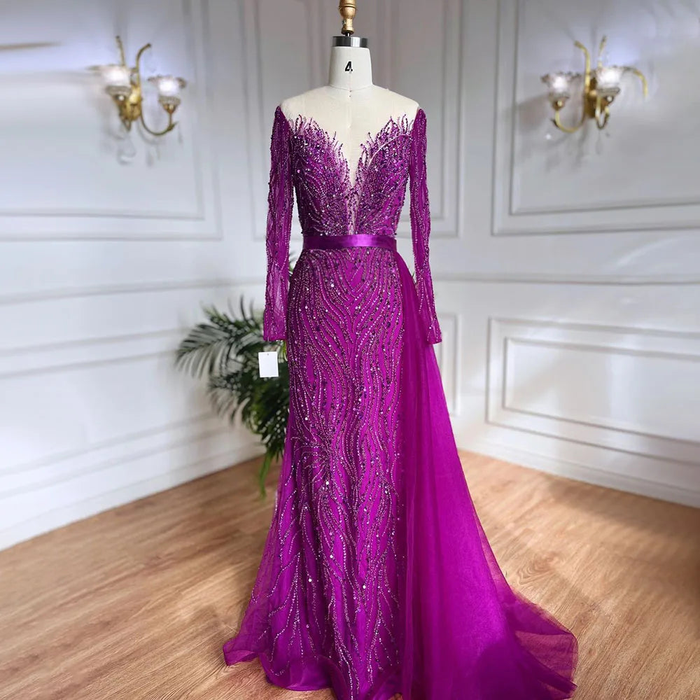 Elegant Purple Mermaid Evening Dress with Lace & Beaded Skirt - Luxury Women's Wedding Gown for Prom, Party & Special Occasions - Serene Hill LA71752