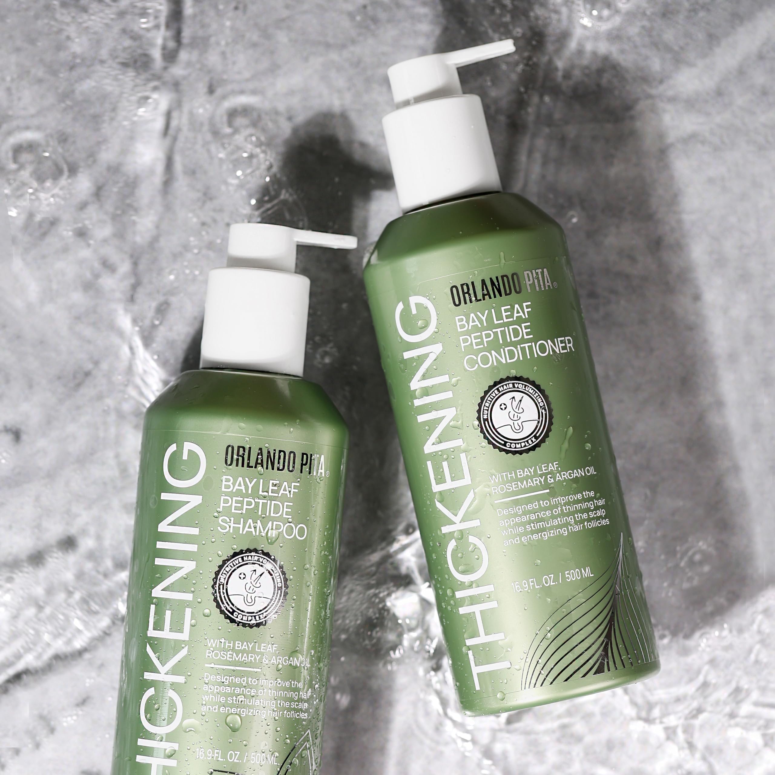 ORLANDO PITA Bay Leaf Peptide Shampoo & Conditioner Set for Hair Growth - Volumizing & Thickening Treatment for Fuller Hair - Daily Hair Care Bundle for Thinning Hair (Perfect for Home & Salon Use)