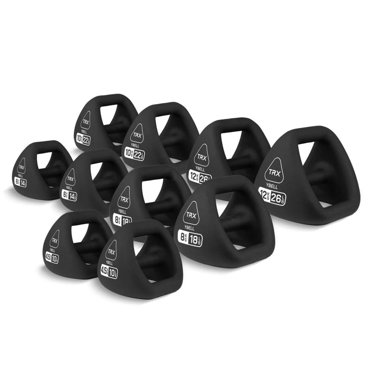 TRX YBell Neoprene Kettlebell Set With Rack - 3-in-1 Adjustable Kettlebell, Dumbbell & Push Up Bar for Home Gym, CrossFit & Strength Training - Commercial Grade Neoprene Coated Weights for Men & Women