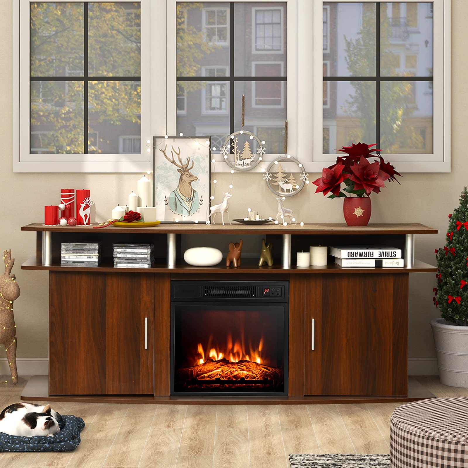 Tangkula 70 Inch Fireplace TV Stand with 18