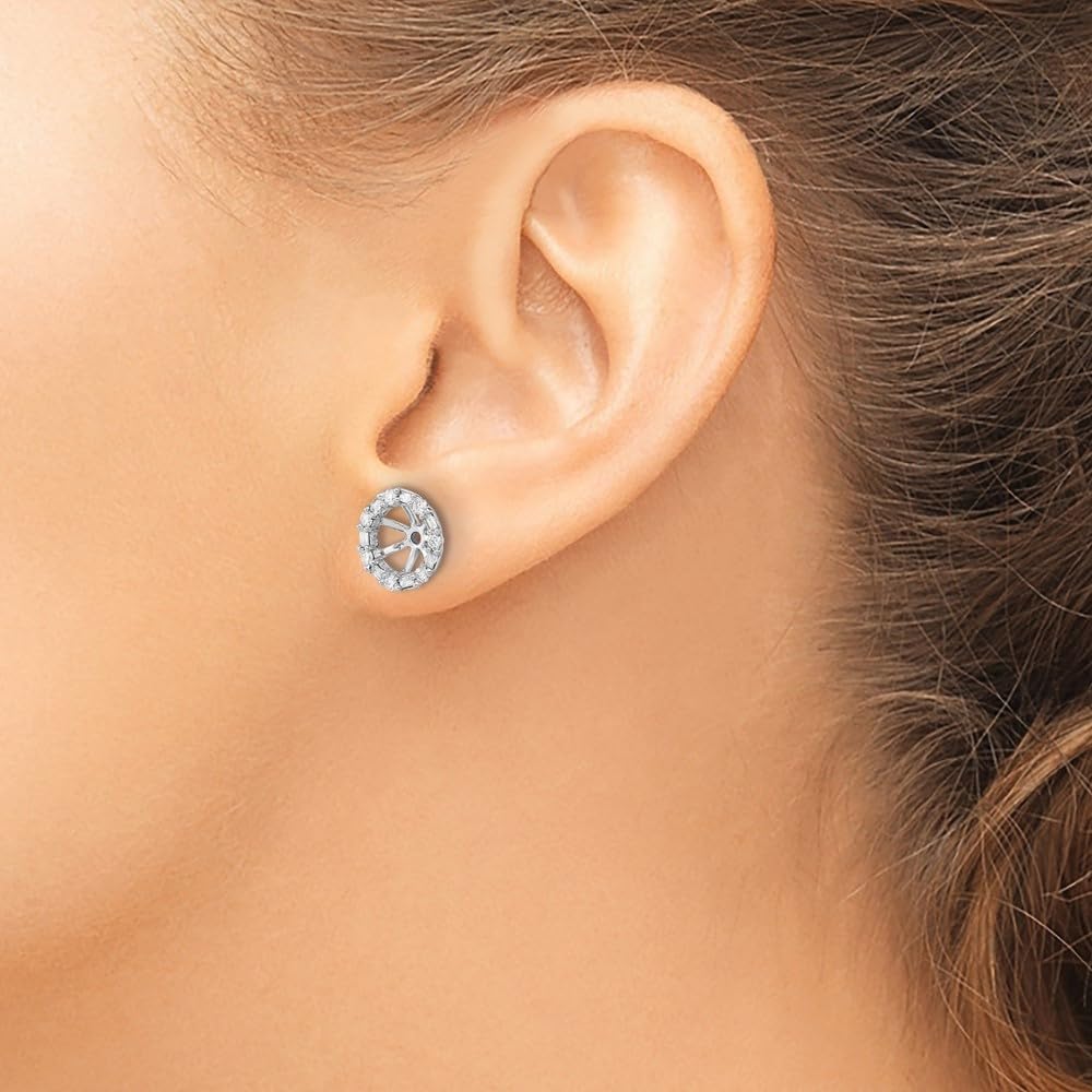 14K White Gold Diamond Earring Jackets - 0.41 Inch Round Stud Enhancers for Women | Elegant Wedding, Party & Everyday Jewelry Accessories