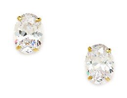 14K Yellow Gold 7x5mm Oval CZ Cubic Zirconia Simulated Diamond Screw Back Earrings for Women - Elegant Jewelry Gift for Anniversary, Birthday & Special Occasions