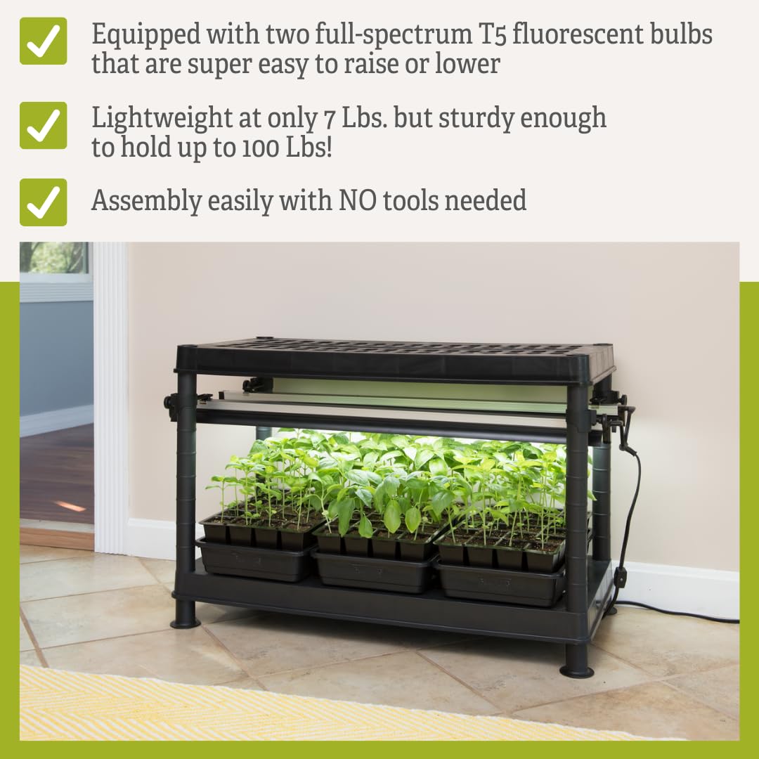 Gardener's Supply Company Stack-n-Grow Grow Light System with 2 Full-Spectrum T5 Fluorescent Bulbs – Indoor Plant Stand for Seeds, Herbs, Succulents & Houseplants | Perfect for Home Gardening, Hydroponics & Year-Round Indoor Planting