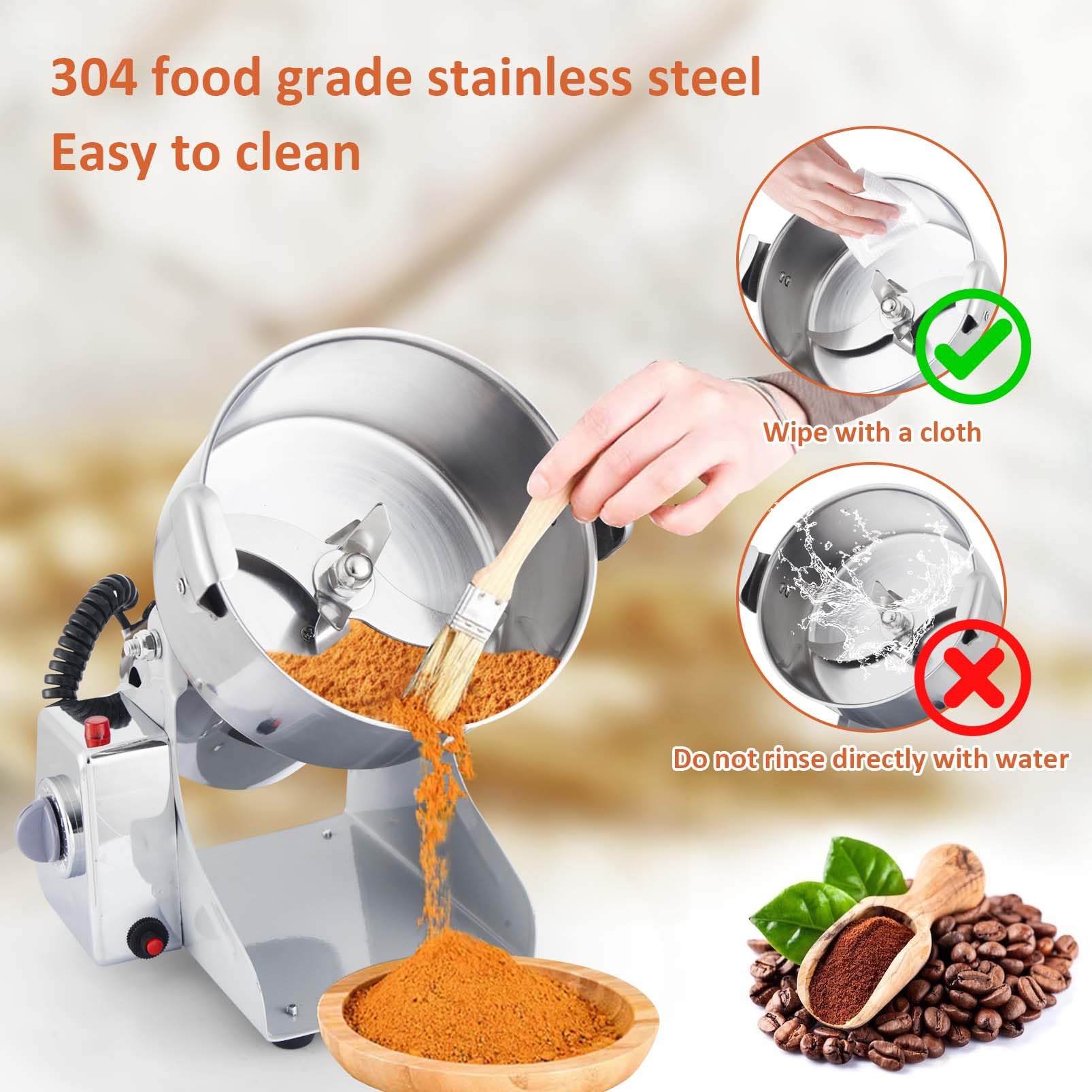 800W Electric Grain Mill Grinder - High-Speed 36000r/min Stainless Steel Dry Grinder for Wheat, Rice, Spices - Perfect for Home Kitchen & Commercial Use - Make Fresh Flour, Coffee, Baby Food & More