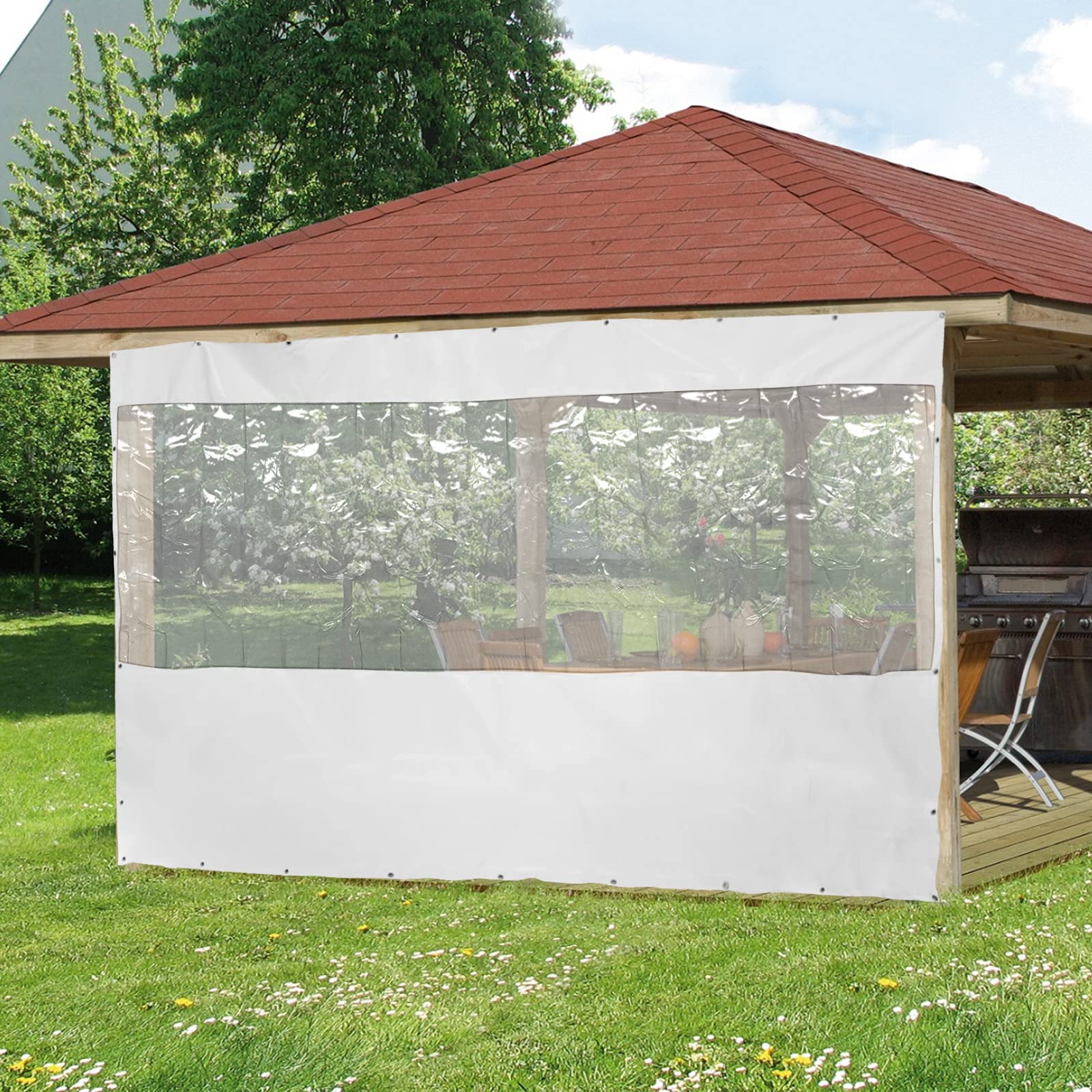 Waterproof Commercial Clear Vinyl Awning Canopy - 8x13 Feet (2.5x4m) Roll-Up Patio Enclosure for Tents, Awnings & Canopies - UV Resistant, Durable White Cover for Outdoor Events, Restaurants & Backyard Parties