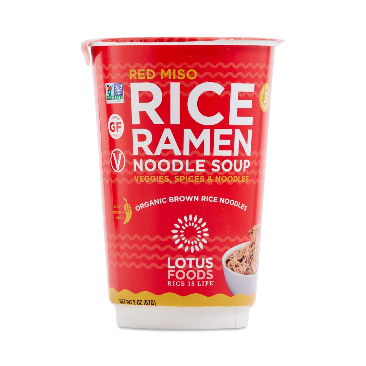 Lotus Foods Organic Red Miso Rice Ramen Noodle Soup Cup - 2 oz | Gluten-Free Instant Noodles | Vegan & Non-GMO | Quick Meal for Office, College Dorm or Camping