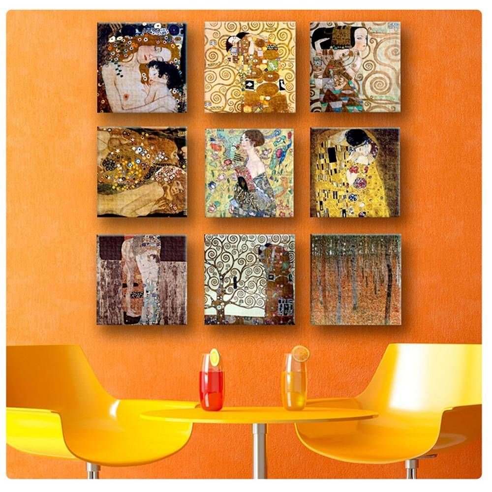 Gustav Klimt Mother Kiss Tree Life Fan Wall Sticker Vinyl Decal - Set of 9 (16x16 Inches / 41x41cm) | High-Quality Art Print for Home Decor | Perfect for Living Room, Dining Room & Bedroom Wall Art | Easy-to-Apply Removable Wall Decoration