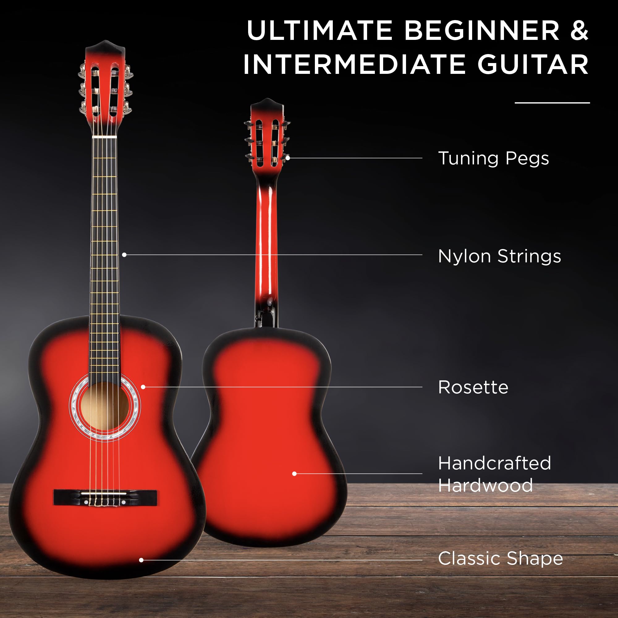 Best Choice Products 38-Inch Beginner Acoustic Guitar Starter Kit with Gig Bag, 6 Picks, Nylon Strings & Strap (Red Burst) - Perfect for Kids, Teens & Adult Beginners Learning Guitar at Home, School or Camp