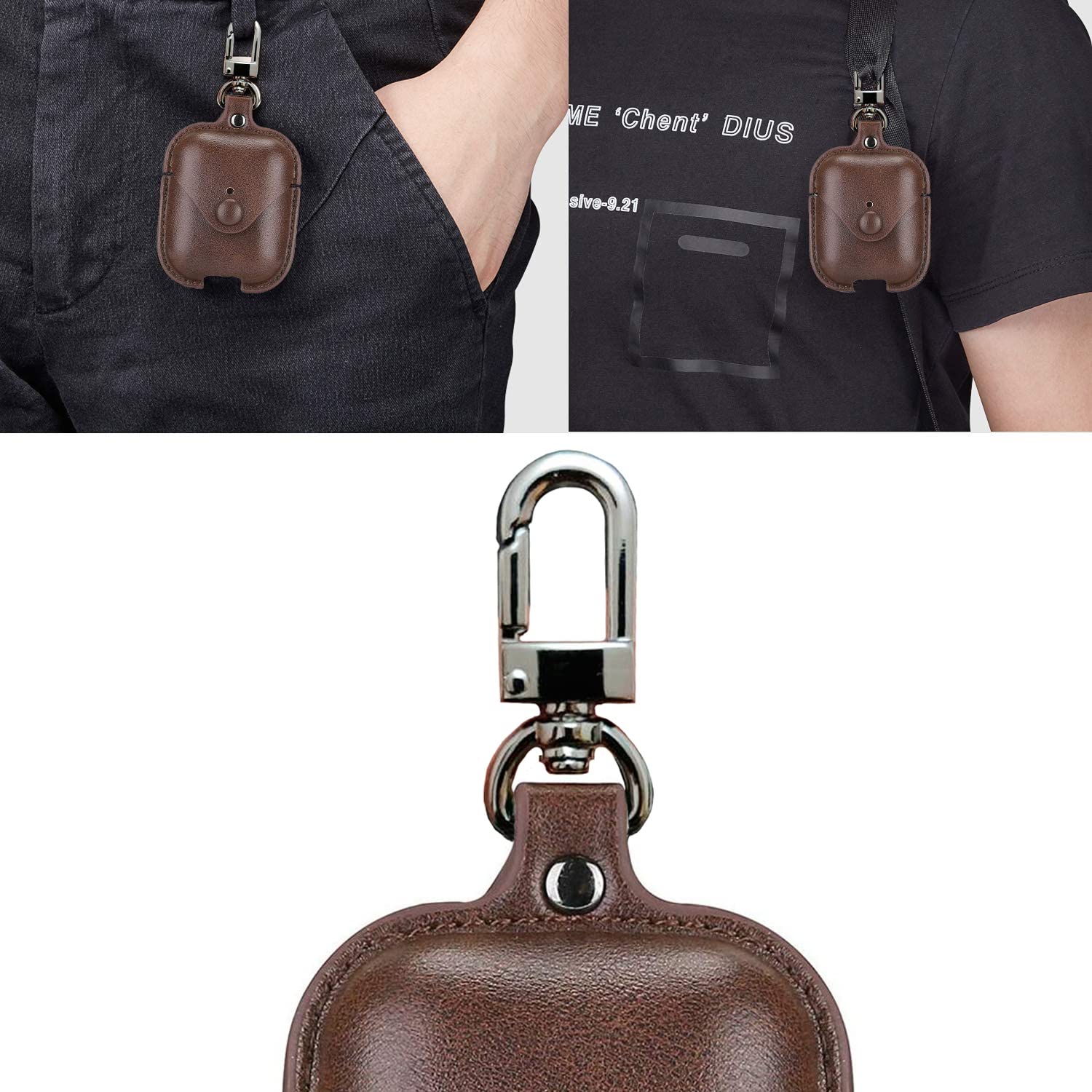 Premium Leather AirPods 1/2 Charging Case Cover with Secure Snap-Fastener - Compatible with Apple AirPods 1st & 2nd Gen (Brown) | Perfect for Travel, Work & Daily Protection