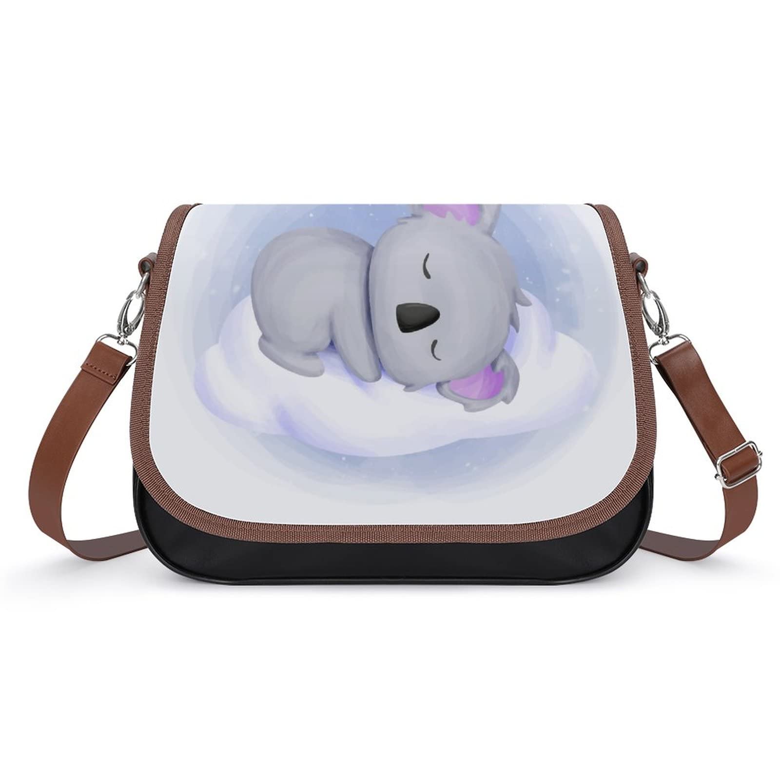 Stylish Printed Leather Shoulder Crossbody Bag for Women - Medium Hobo Satchel with Top Handle - Cute Koala Design - Perfect for Work, Travel & Everyday Use