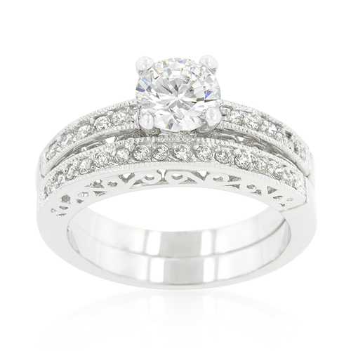 Exquisite Filigree Engagement Ring Set - Vintage Inspired Wedding Band & Matching Eternity Ring - Perfect for Proposals, Anniversaries & Romantic Occasions