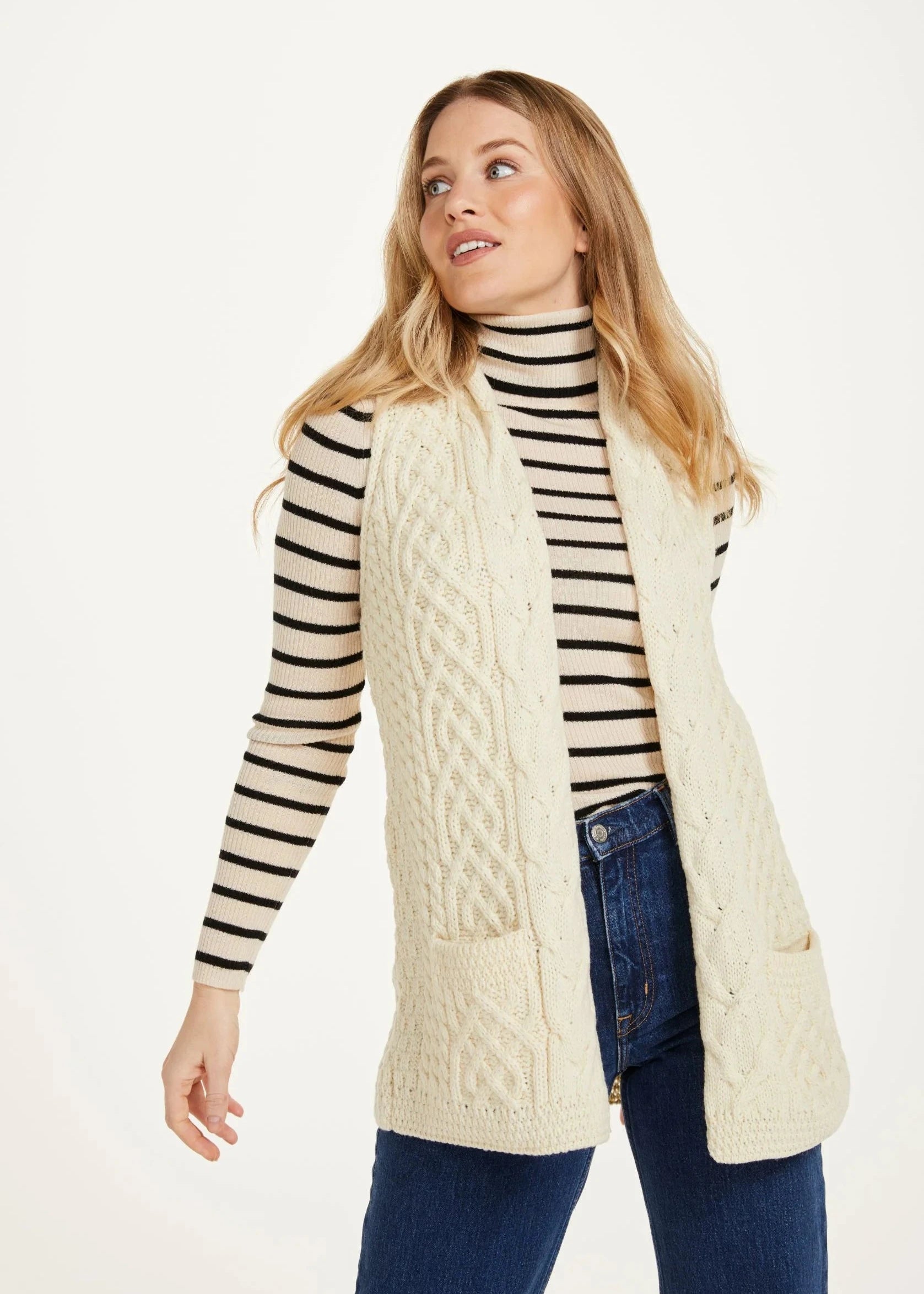 Caher Aran Celtic Gilet for Women - Natural Wool Vest | Warm & Stylish Outerwear for Fall, Winter & Outdoor Activities