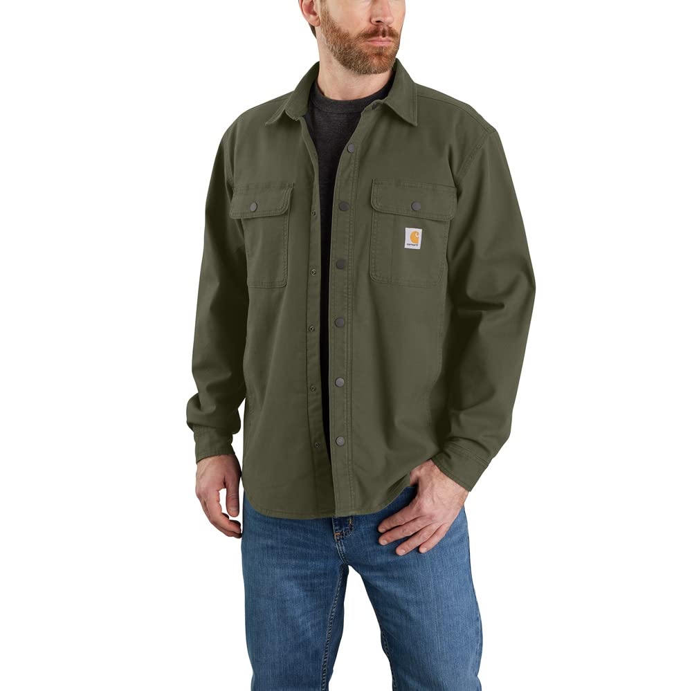 Carhartt Men's Rugged Flex Relaxed Fit Canvas Fleece Lined Work Shirt Jacket - Durable Winter Workwear for Construction, Outdoor & Casual Wear
