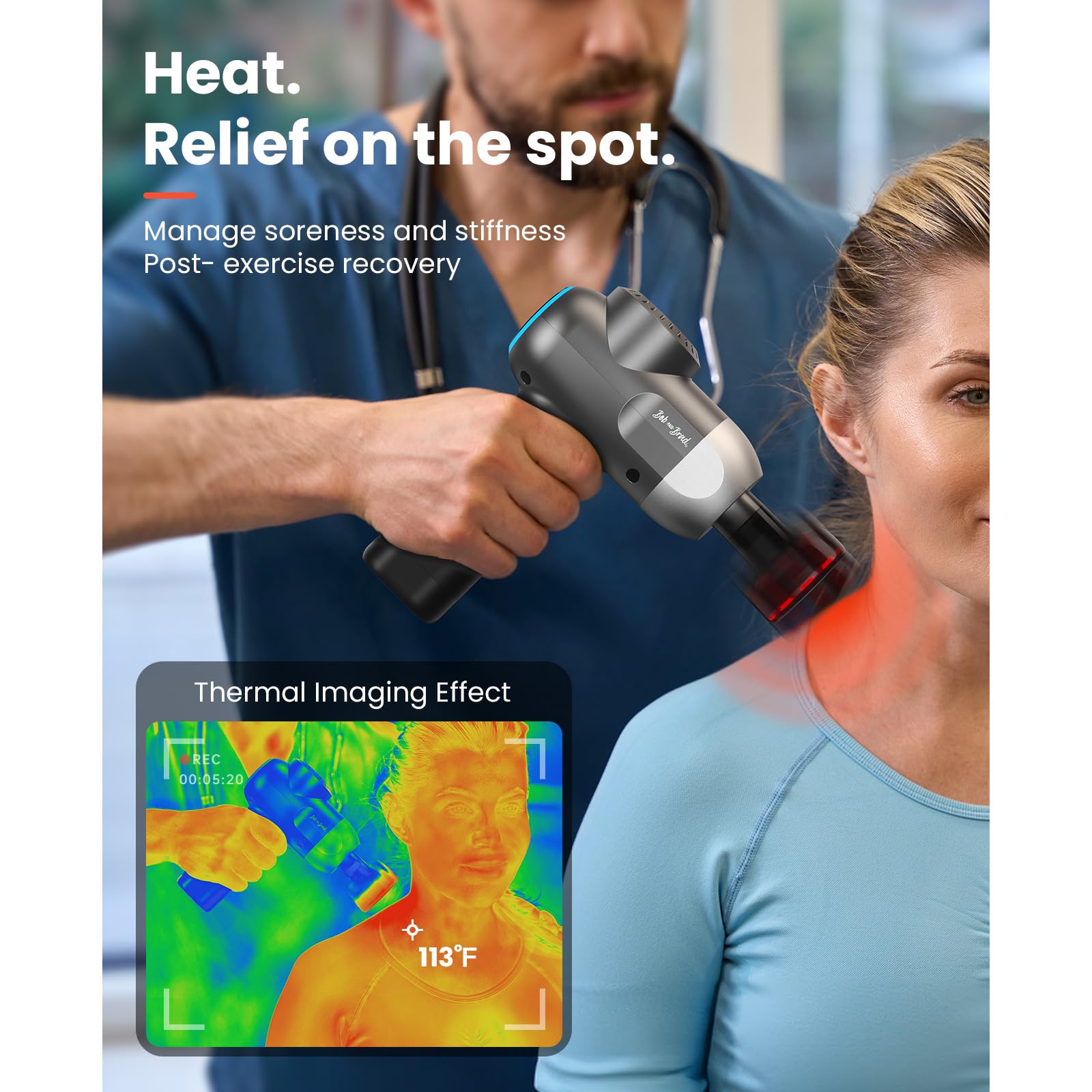 BOB AND BRAD C2 Plus Massage Gun with Heat Therapy - Deep Tissue Percussion Massager for Muscle Recovery, Pain Relief & Relaxation - Professional Electric Back Massager for Athletes, Home Gym & Physical Therapy - FSA/HSA Eligible - Perfect for Post-Workout, Office Stress & Chronic Pain Relief