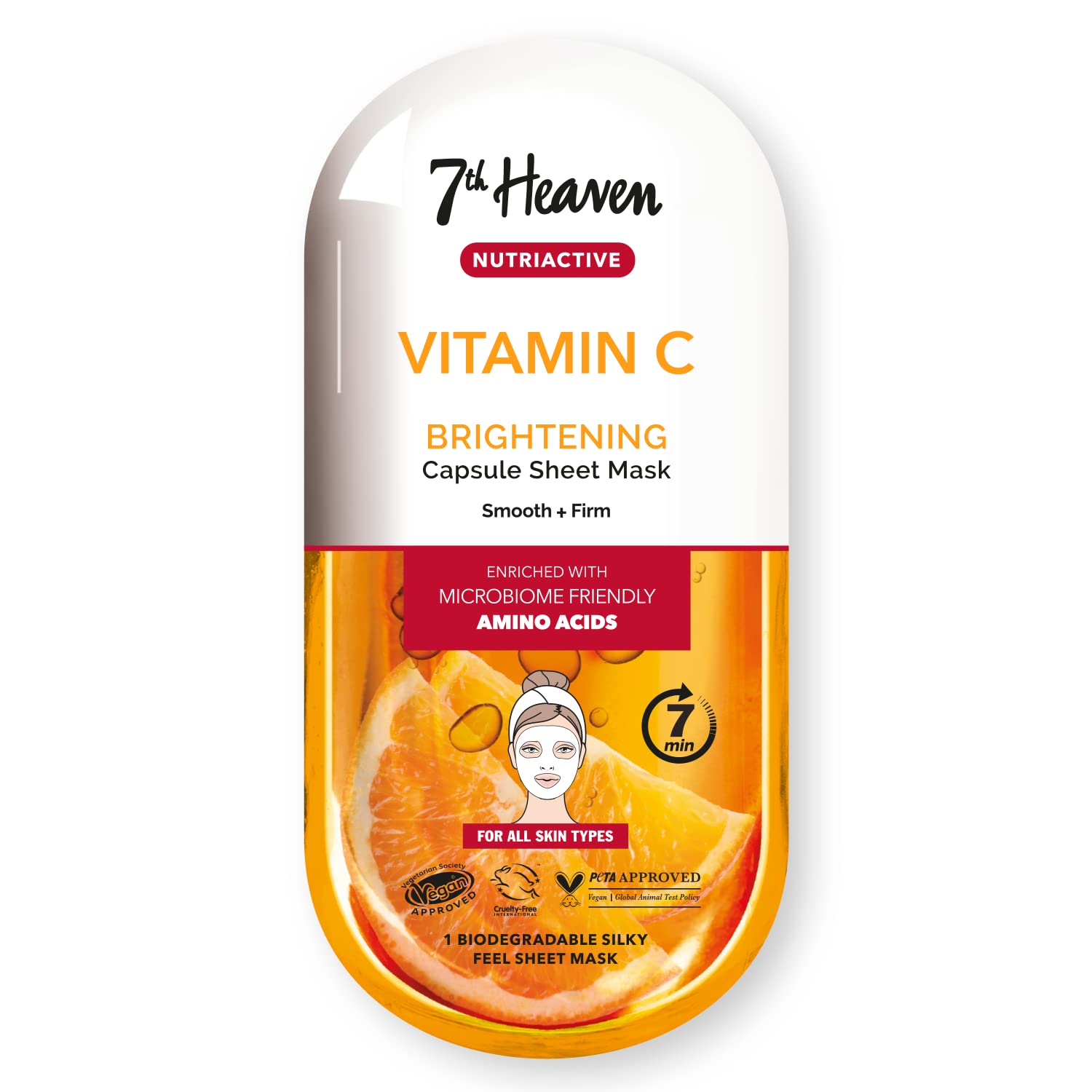 7th Heaven Vitamin C Nutriactive Brightening Sheet Mask with Amino Acids - Skin Smoothing & Firming Face Mask for Glowing Skin | Perfect for Daily Skincare Routine & Spa Night Self-Care