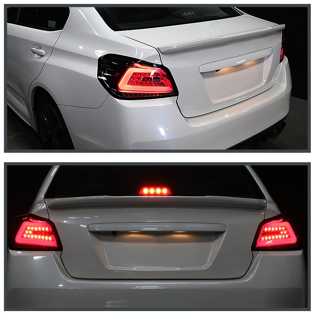 Spec-D Tuning Smoke LED Tail Lights with White Sequential LED Tube - Compatible with 2015-2021 Subaru WRX/WRX STI (Left + Right Pair Assembly) - Upgrade Your Car's Style & Visibility for Night Driving