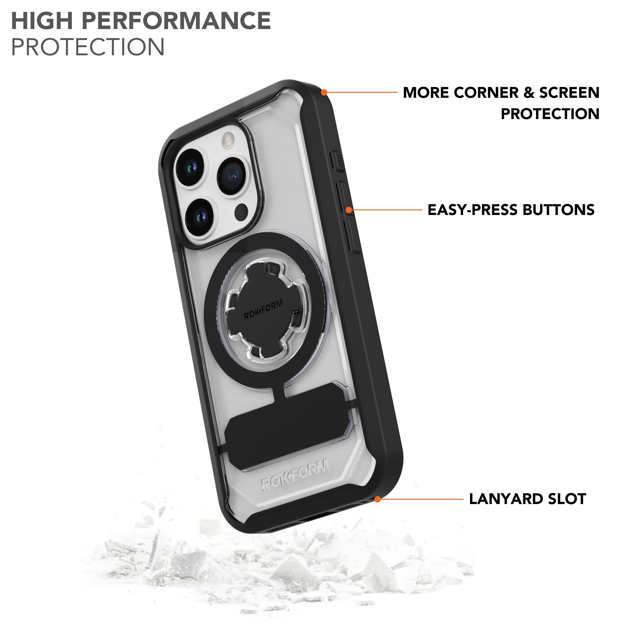Rokform Crystal Series Magnetic Clear iPhone 15 Pro Case with RokLock Twist Lock - Slim Drop Tested Armor for iPhone 15 Pro | Perfect for Outdoor Adventures, Work & Daily Protection