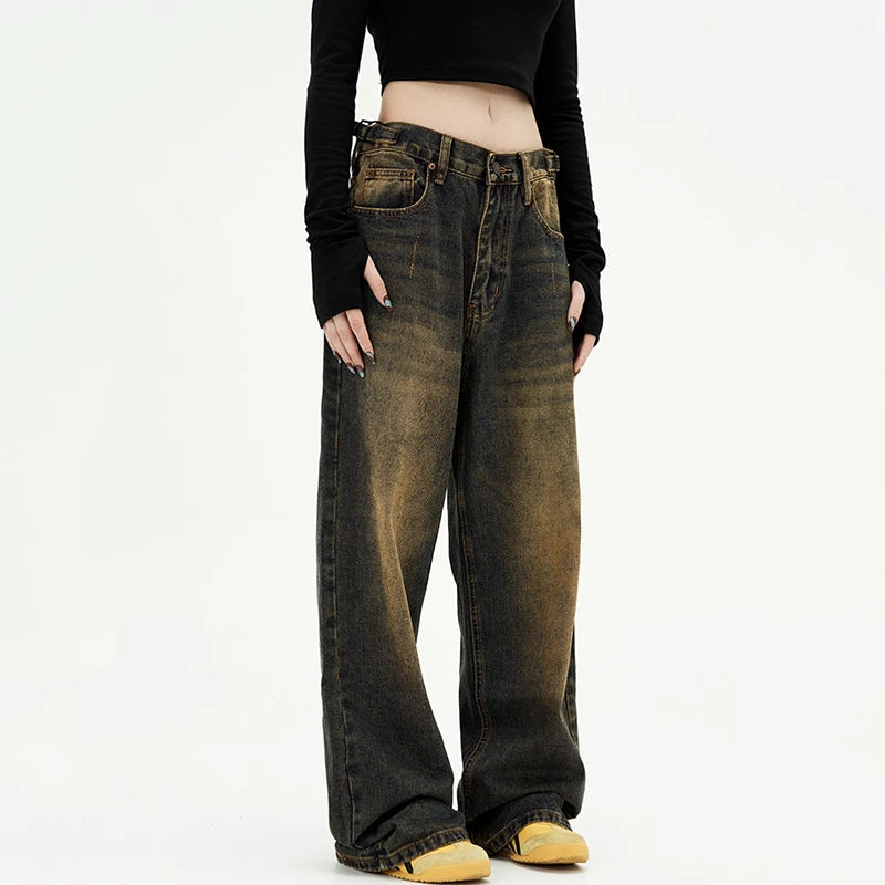 American Style Men's Jeans - Distressed Washed Denim Pants with Contrast Color, Straight Wide Leg Fit for Summer | Casual Wear, Street Style & Everyday Outfits