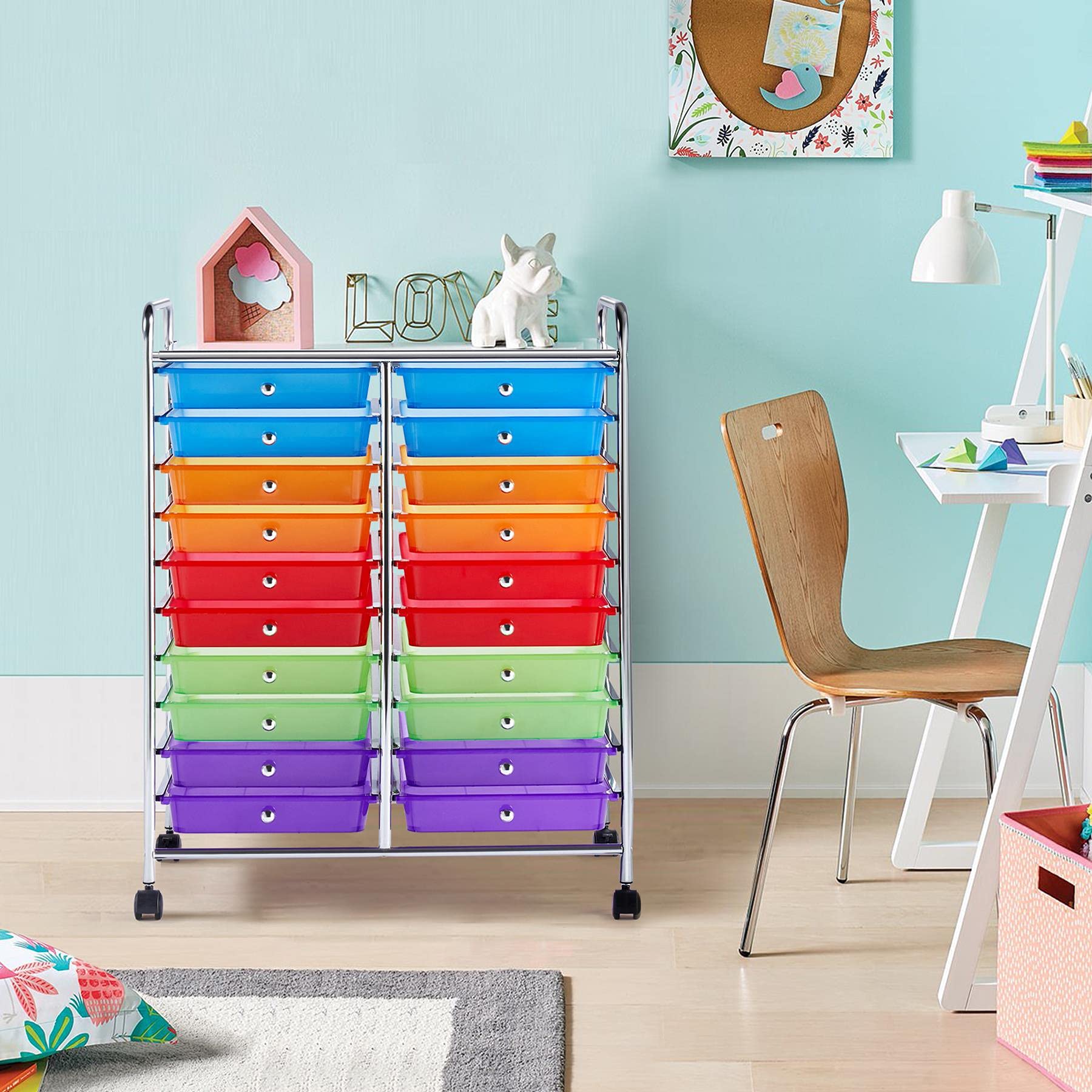 Yaheetech 20-Drawer Rolling Storage Cart with Wheels - Multipurpose Mobile Organizer for Craft Supplies, Tools, Office & Home Organization - Perfect for Scrapbooking, Art Studio, Garage & Classroom Use