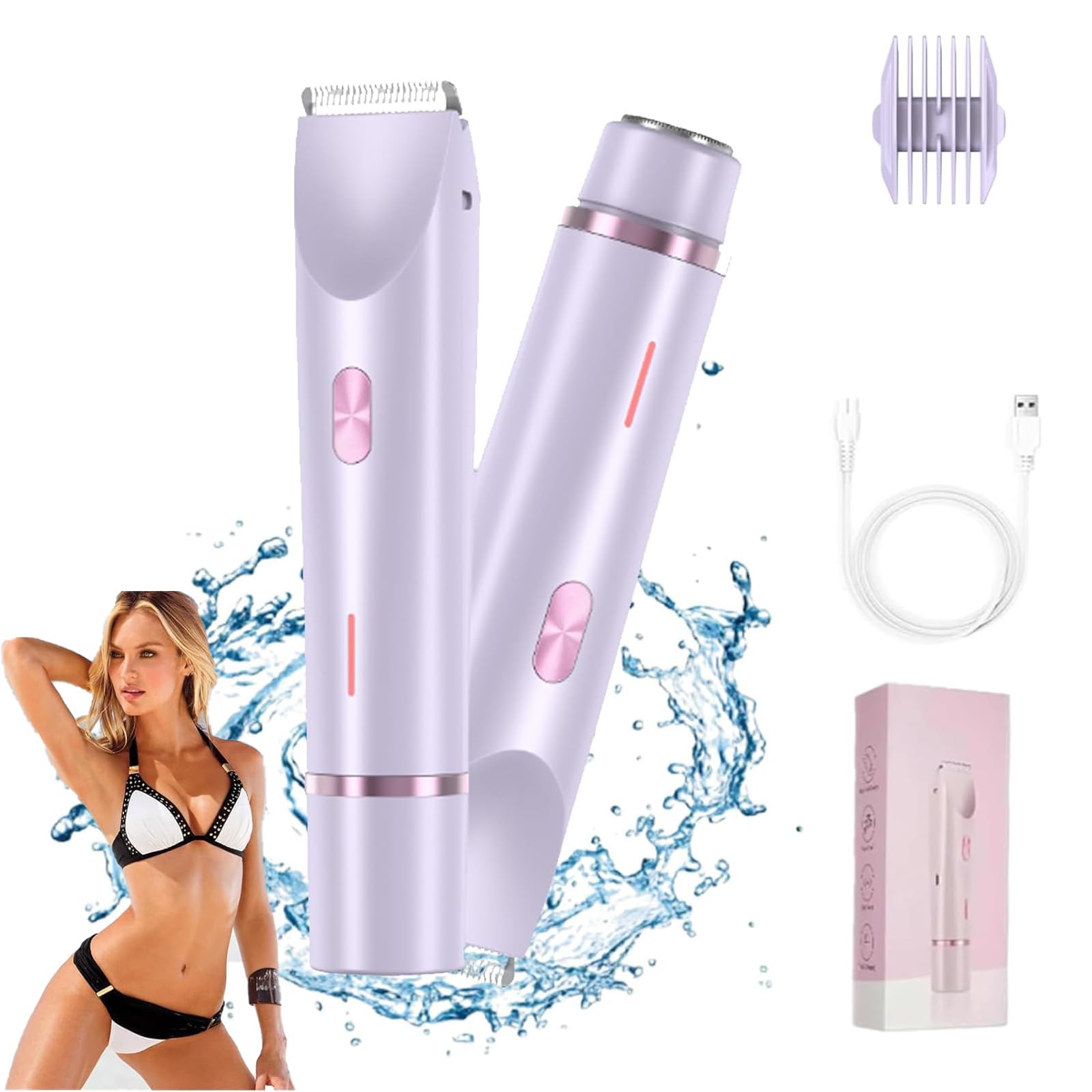 Arliven 2-in-1 Electric Bikini Trimmer & Body Shaver for Women - Rechargeable Dual Head Epilator for Smooth Skin - Perfect for Travel, Gym & Sensitive Areas (Purple)