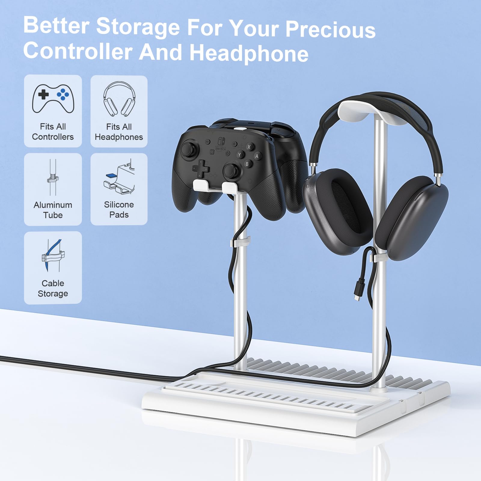 Nintendo Switch & OLED Stand with Controller & Headphone Holder - Switch Game Storage Organizer with Dust Cover for TV Dock - Perfect Gaming Accessories Gift for Gamers - Ideal for Bedroom, Living Room & Game Room Setup