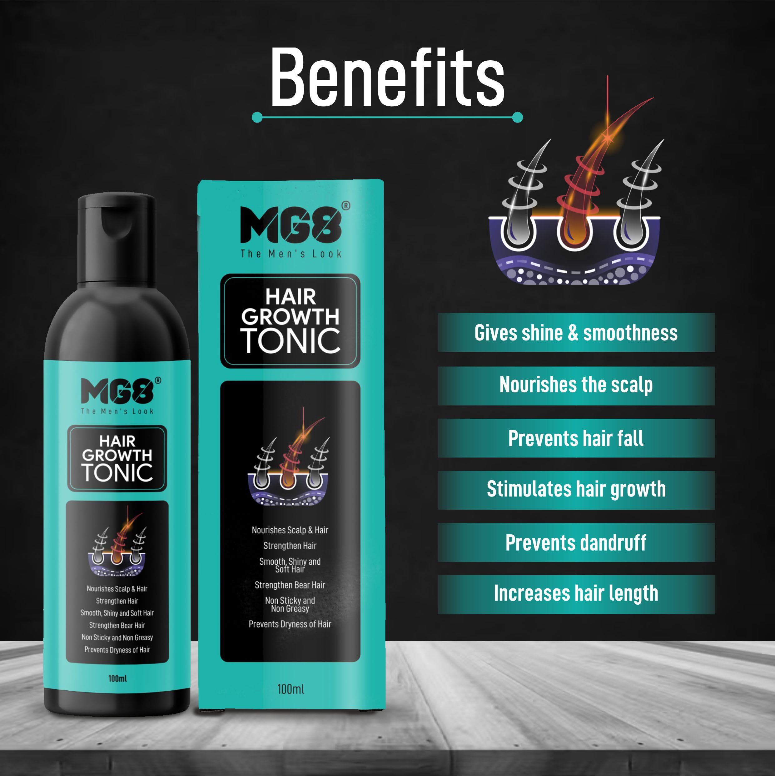 MG8 Hair Growth Tonic 100ML - Natural Hair Serum for Thicker, Stronger Hair | Prevents Hair Loss & Delays Graying | Nourishes Scalp & Promotes Healthy Hair Growth | Paraben-Free Formula | Perfect for Daily Hair Care Routine & Scalp Treatment