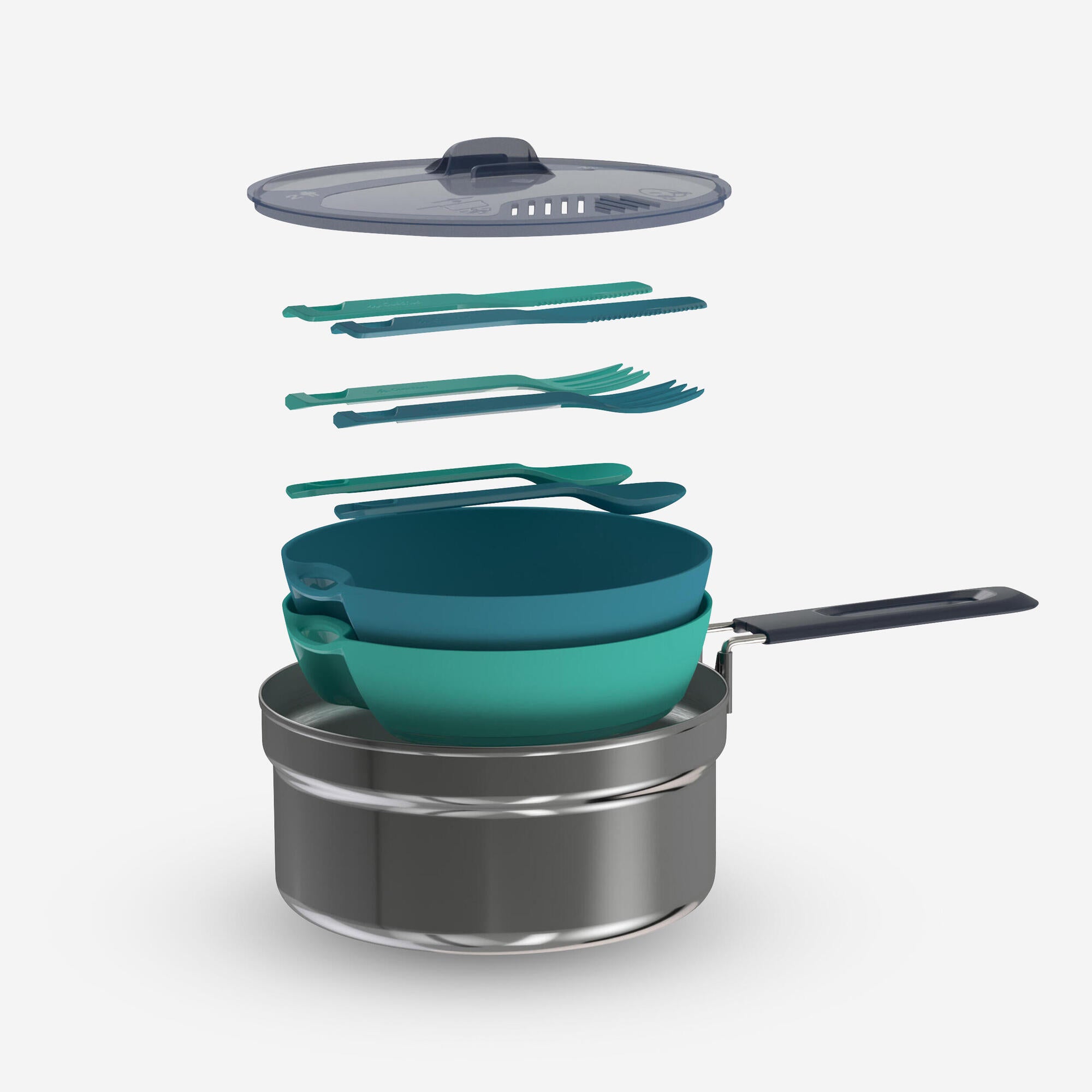 Quechua MH100 1.6L Stainless Steel Camping Cookware Set for 2 Persons - Lightweight Backpacking Cookset for Hiking, Camping & Outdoor Adventures