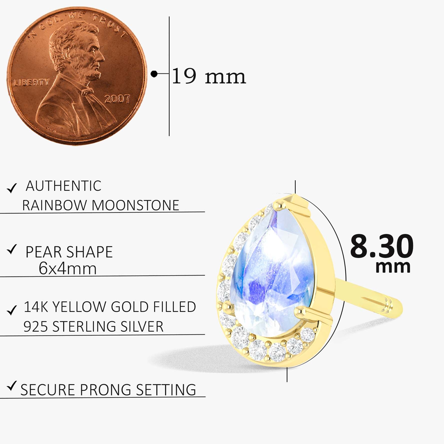 Rainbow Moonstone Pear Stud Earrings - Dainty & Elegant Jewelry for Women - Perfect for Everyday Wear, Weddings & Special Occasions