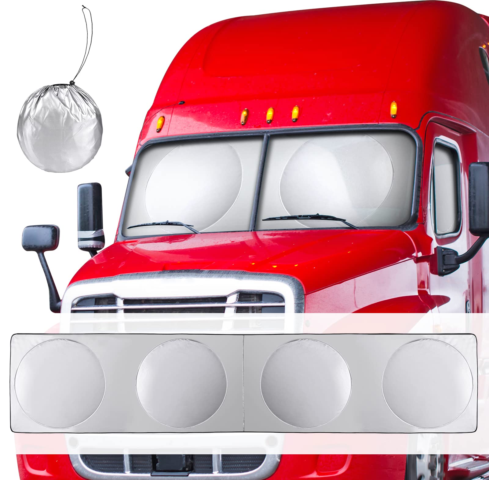 240T Semi-Truck Windshield & Side Window Sun Shade - Maximum UV & Heat Protection for Semi, Commercial, RV & Big Rig Trucks - Perfect for Long-Haul Driving & Parking in Direct Sunlight