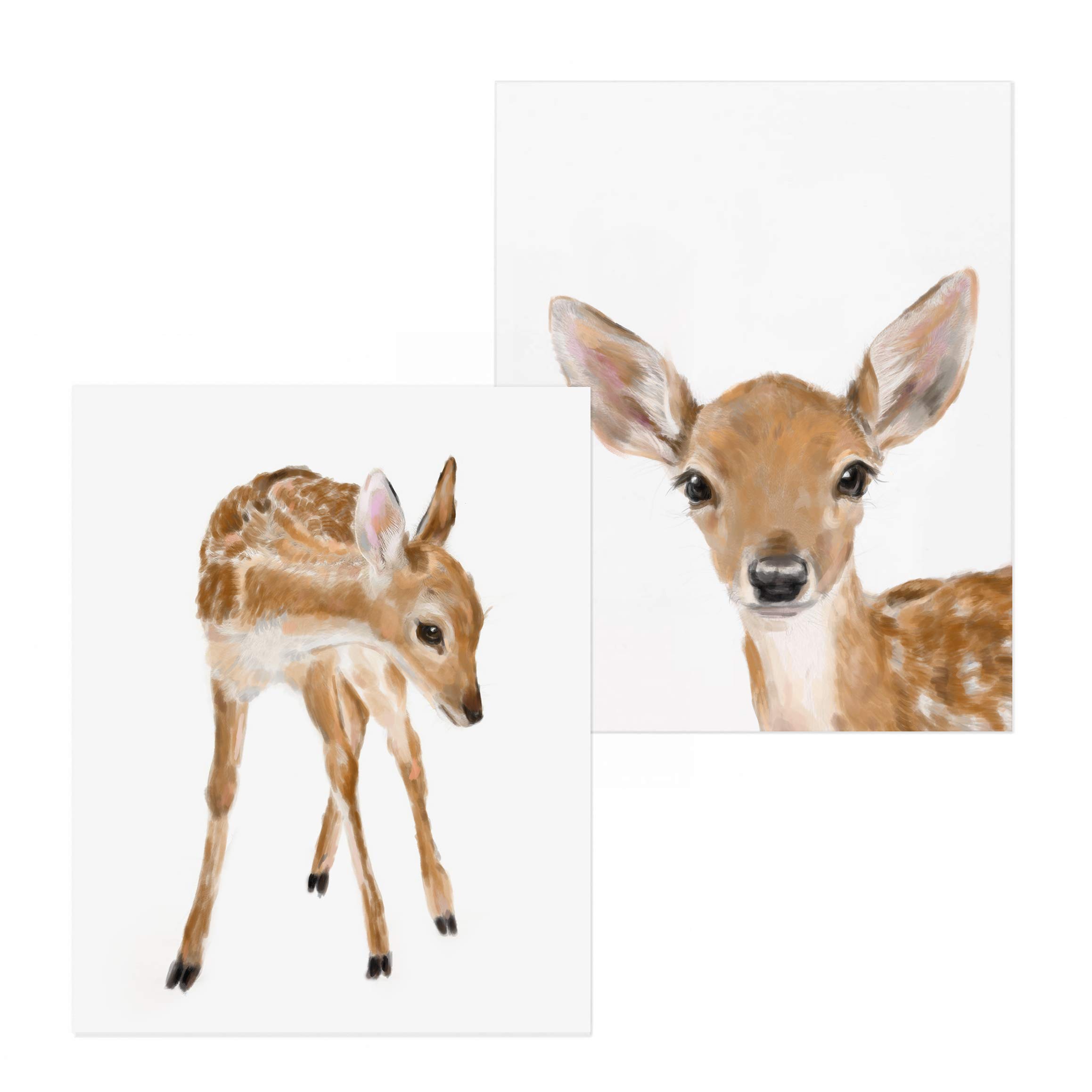 Baby Fawn Art Prints - Set of 2 Boho Nursery Wall Decor | Adorable Woodland Deer Animal Prints for Girls Bedroom | UNFRAMED 16x20 Inches | Signed by Artist | Perfect for Nursery Decor, Baby Shower Gift & Kids Room Wall Art