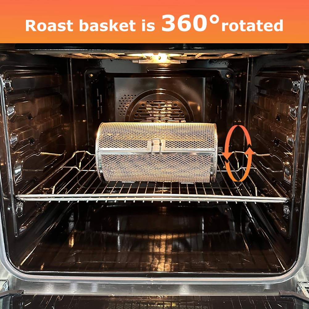 Stainless Steel Rotisserie Basket Grill - 4.72 x 9.06 Inch Oven & Air Fryer Accessory for Chestnuts, Peanuts, Beans, French Fries - Perfect for BBQ, Camping & Home Cooking