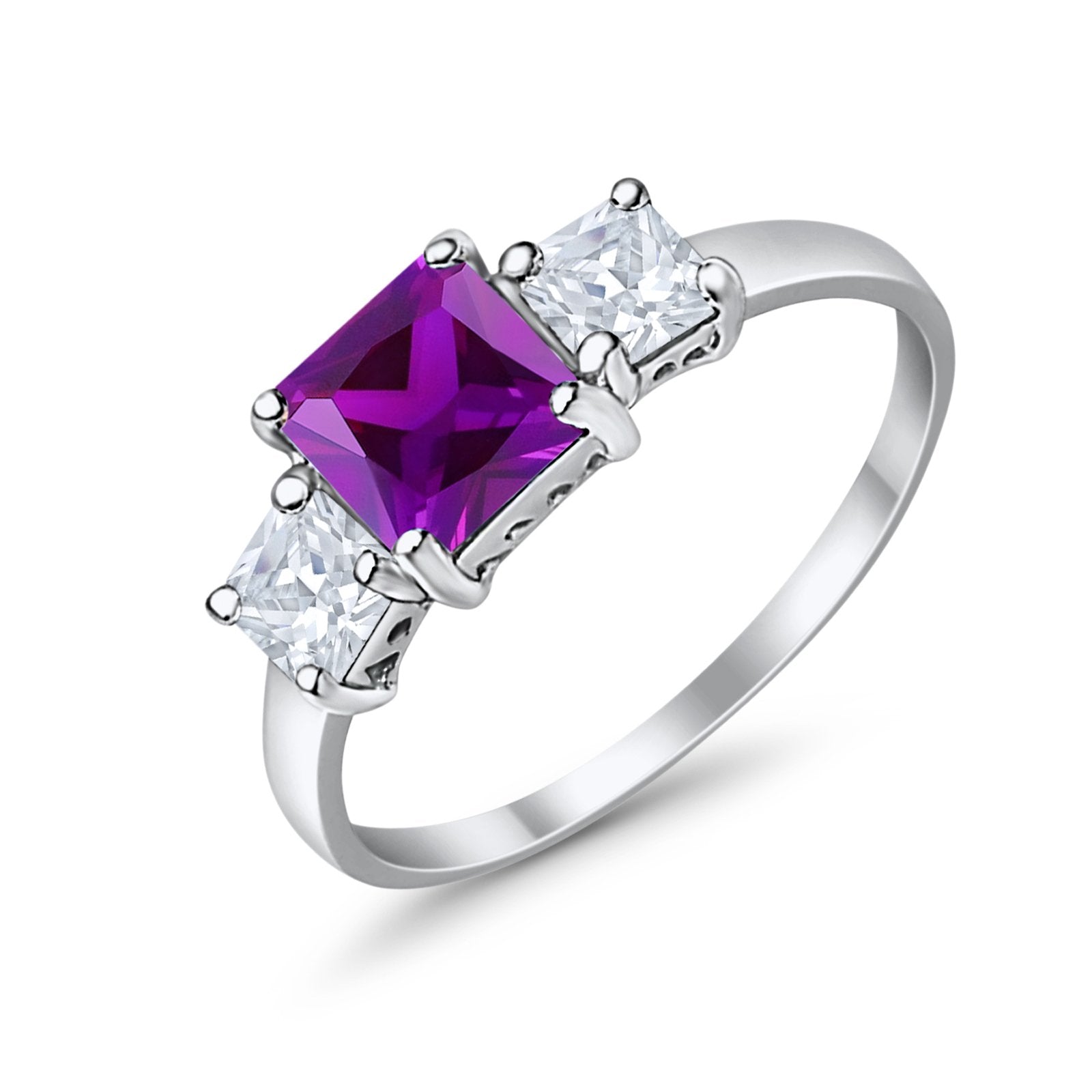 3 Stone Princess Cut Cubic Zirconia Ring - 925 Sterling Silver Fashion Jewelry for Women - Perfect for Weddings, Anniversaries & Special Occasions
